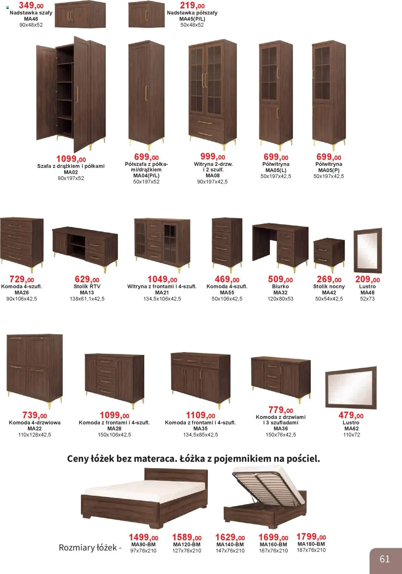 Bodzio Katalog od 01.10.2025 | Strona: 61 | Produkty: Szafa, Stolik nocny, Półka, Witryna
