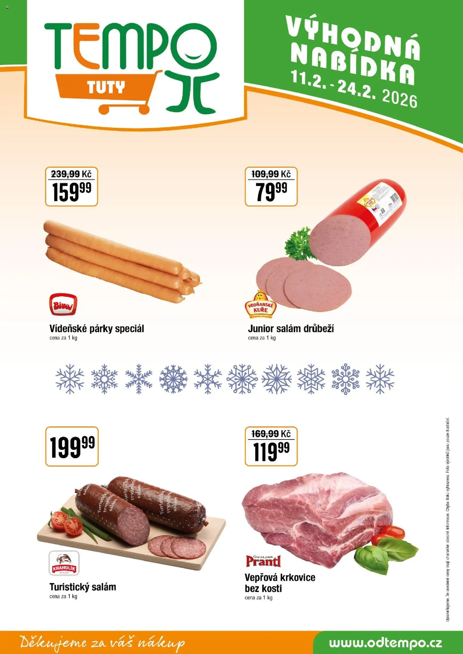 Tempo leták - Tuty od 11.02.2026 | Strana: 9 | Produkty: Párky, Vepřová krkovice bez kosti, Krkovice bez kosti, Kuře