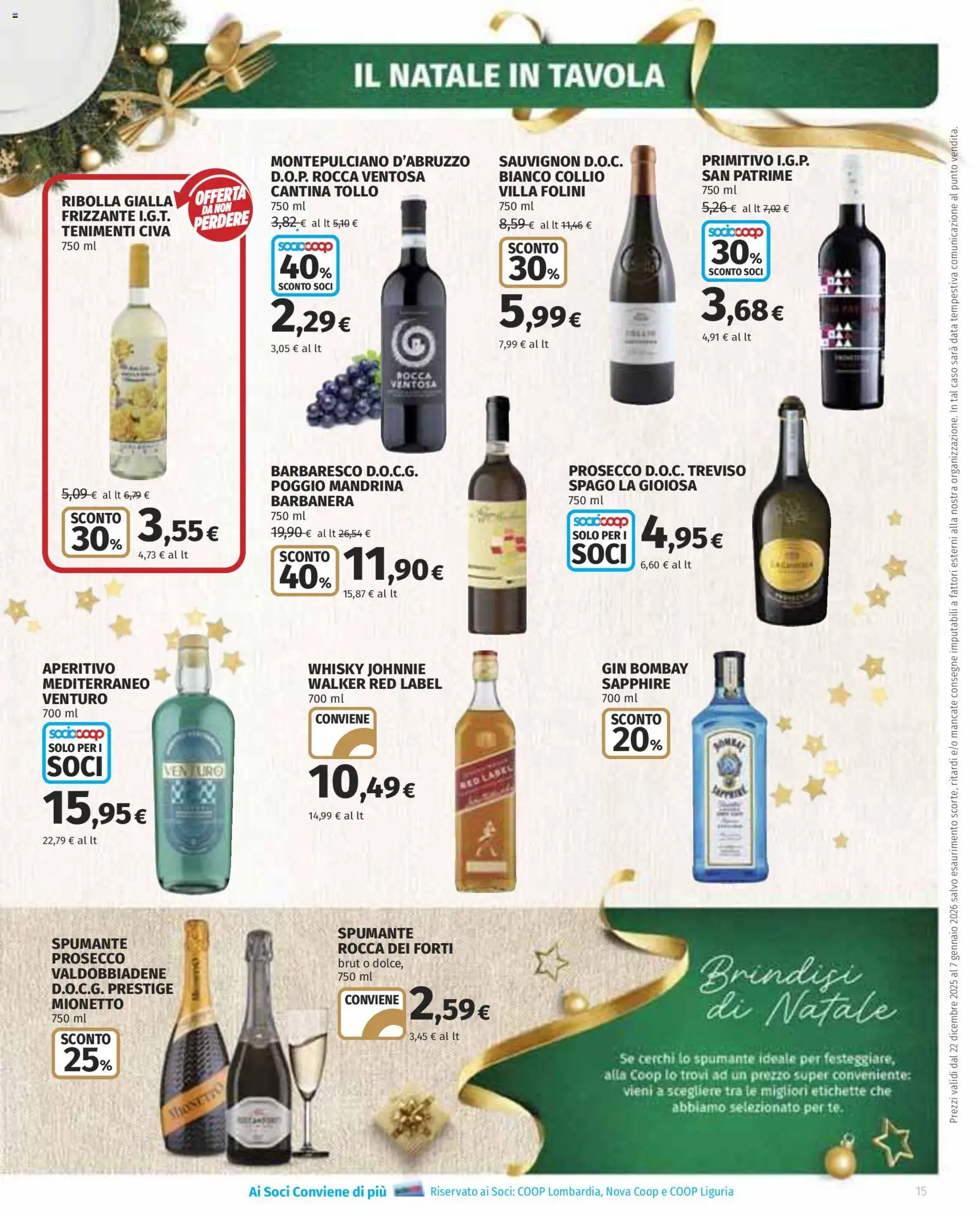 Volantino COOP del 22.12.2025 | Pagina: 15 | Prodotti: Gin, Prosecco, Whisky, Aperitivo