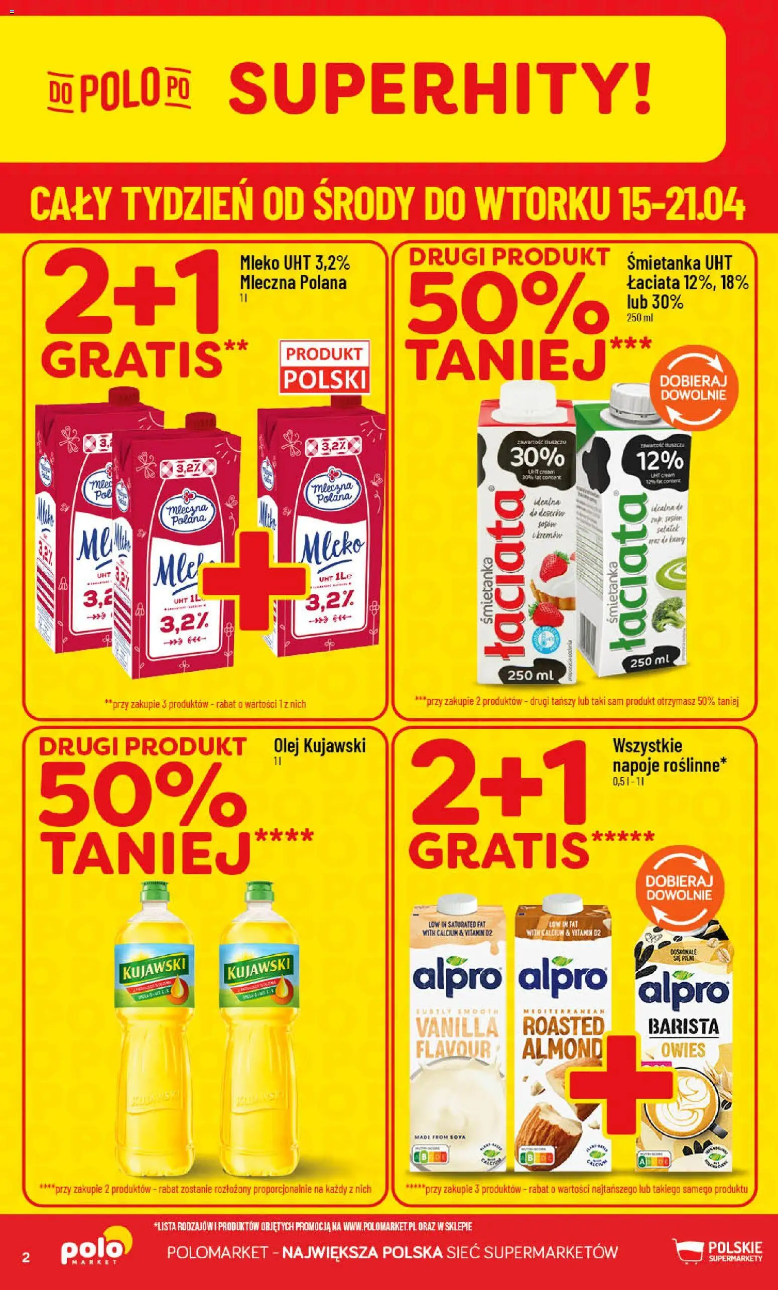 POLOmarket gazetka od 15.04.2026 | Strona: 2 | Produkty: Alpro, Napoje, Olej kujawski, Mleko