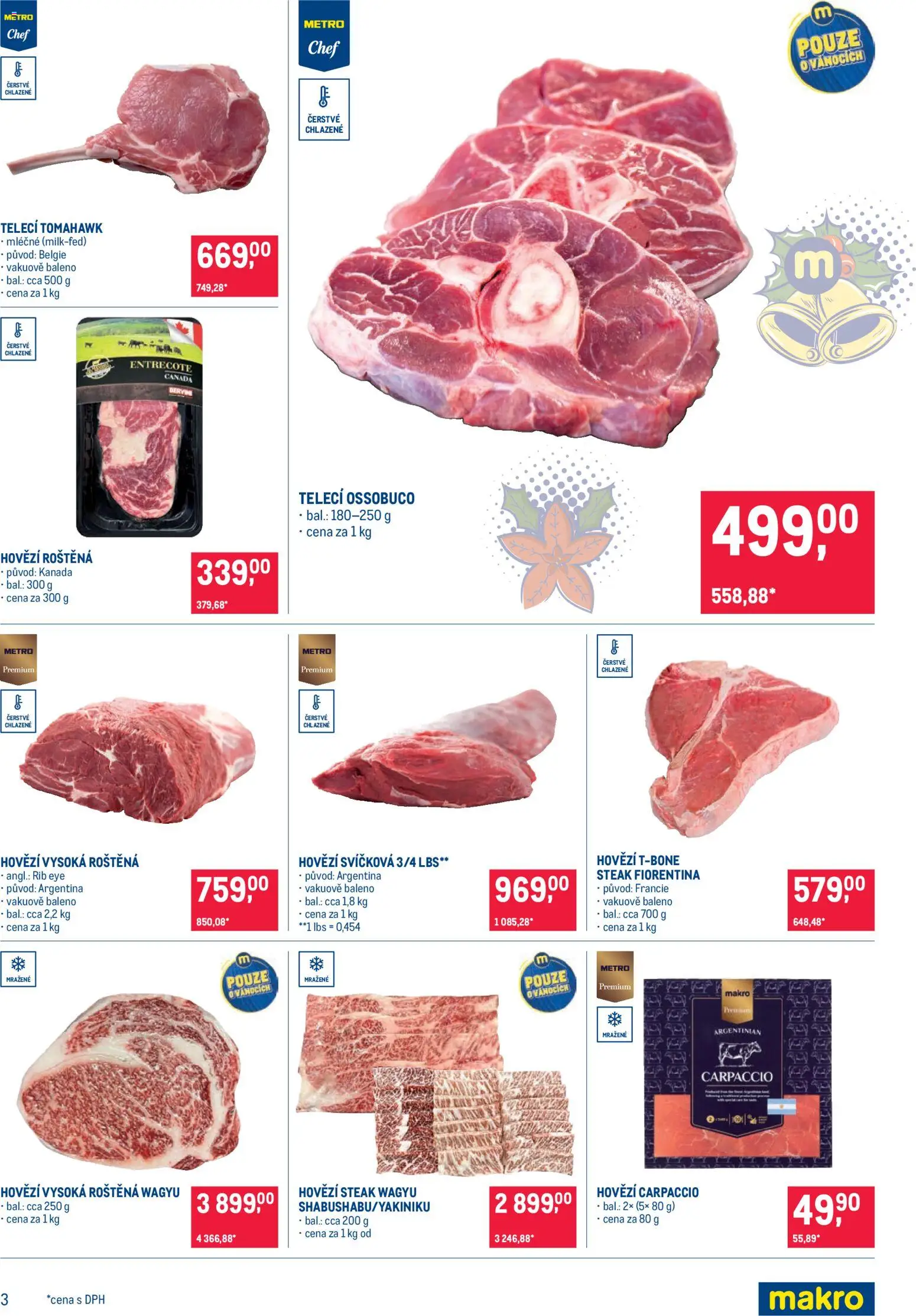 Makro leták - Delikatesy od 19.11.2025 | Strana: 3 | Produkty: Hovězí roštěná, Steak, Hovězí carpaccio, Hovězí svíčková