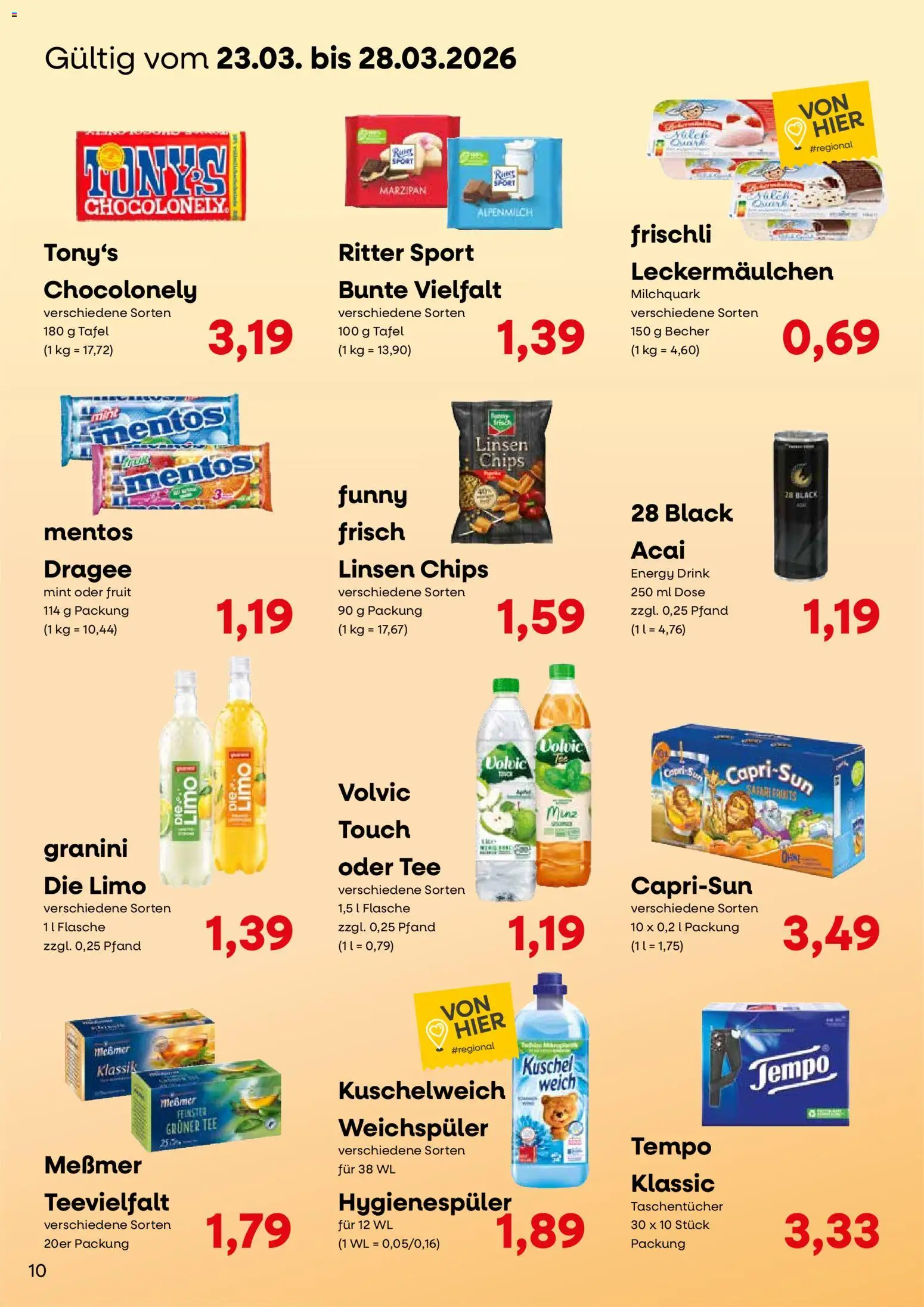 KONSUM Leipzig Kundenjournal – gültig ab 23.03.2026 | Seite: 10 | Produkte: Messmer, Tempo, Granini, Tee