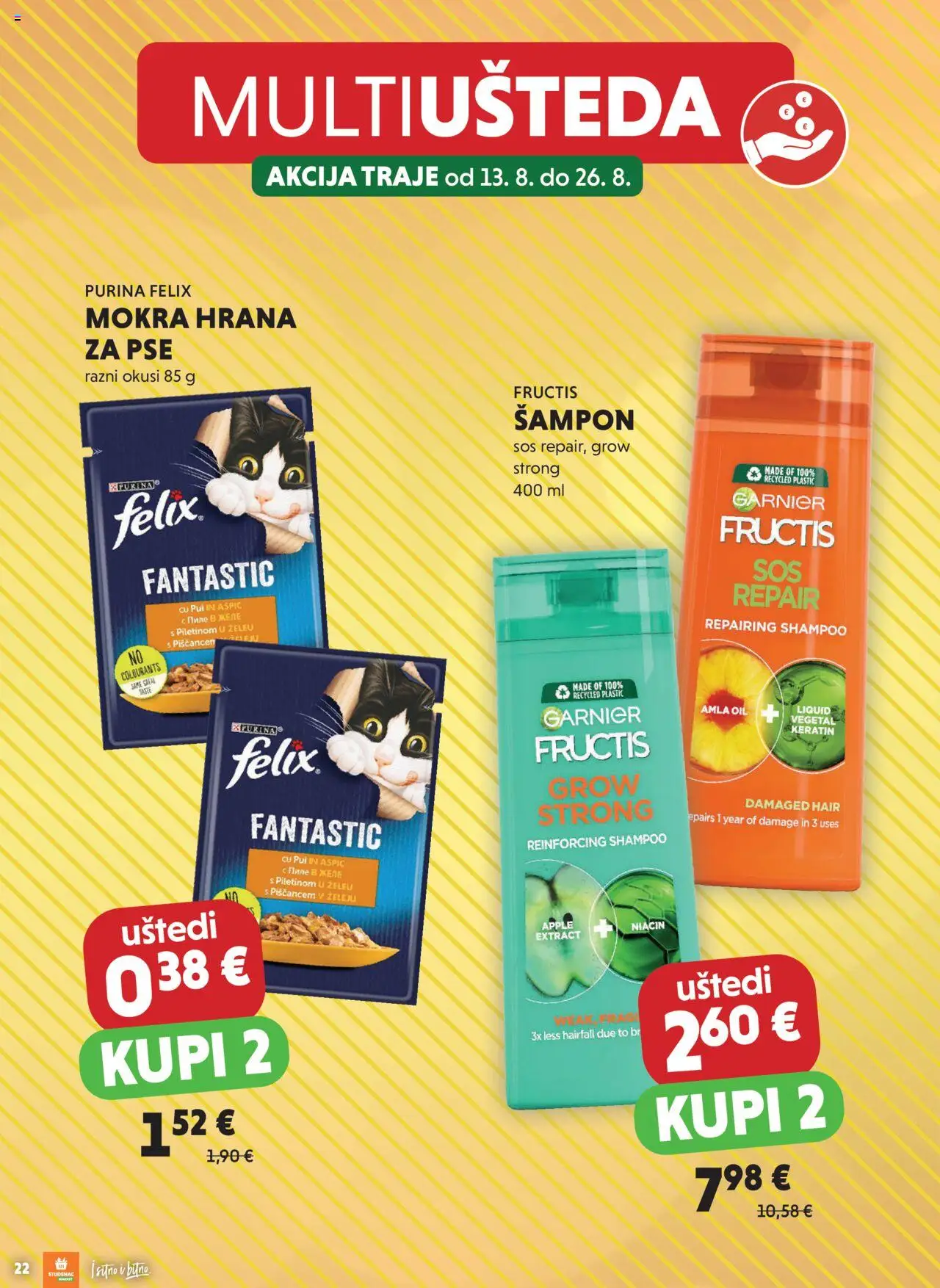 Studenac katalog | vrijedi od 13.08.2025 | Stranica: 22 | Proizvodi: Šampon, Hrana za pse, Garnier