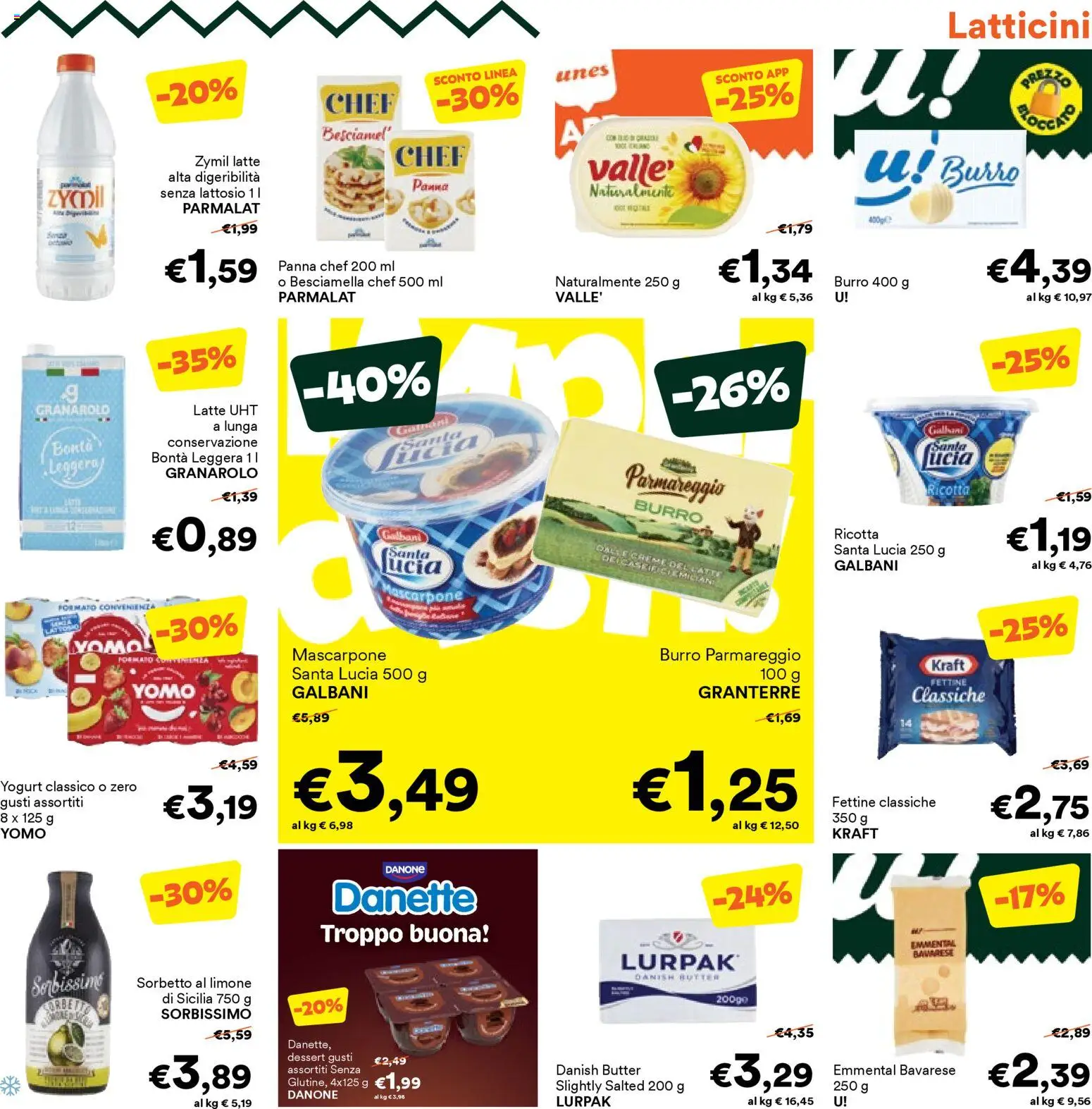 Volantino Unes del 14.12.2025 | Pagina: 7 | Prodotti: Yogurt, Panna, Ricotta, Emmental