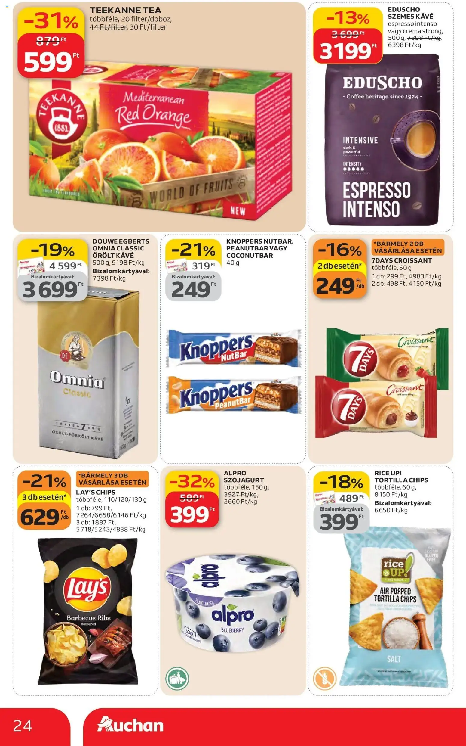 Auchan akciós ujság - amely érvényes a következő dátumtól: 26.02.2026 | Oldal: 24 | Termékek: Chips, Croissant, Tortilla, Alpro