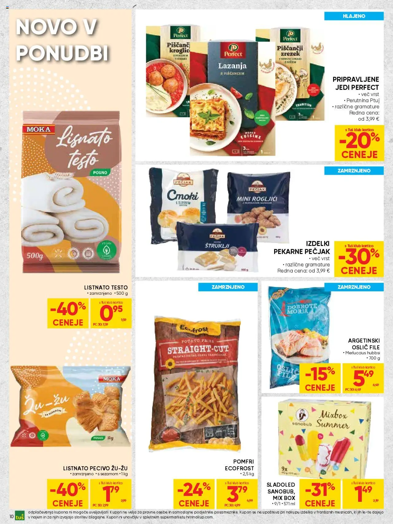 Novi Tuš katalog ponudbe – veljaven od 15.10.2025 | Stran: 10 | Izdelki: Štruklji, Oslič, Lazanja, Sladoled