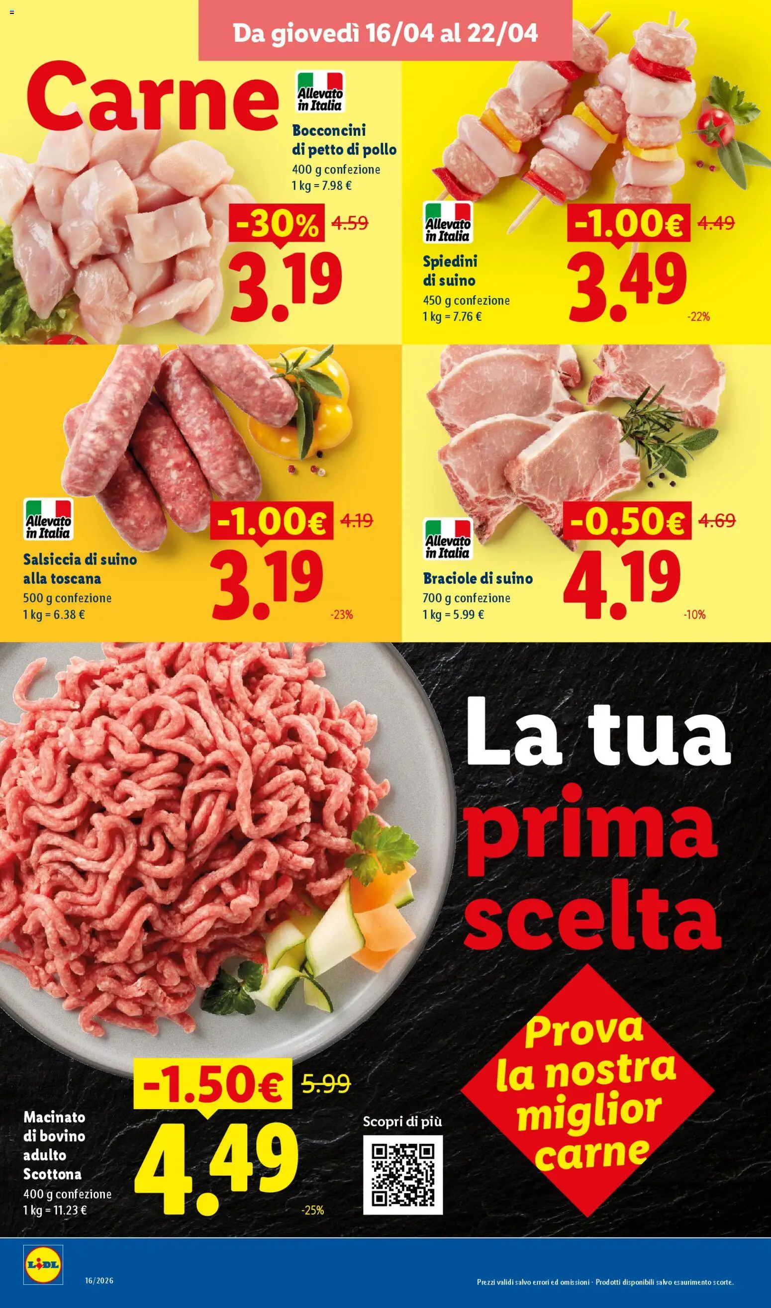 Volantino Lidl del 16.04.2026 | Pagina: 6 | Prodotti: Bovino, Petto di Pollo, Spiedini, Macinato