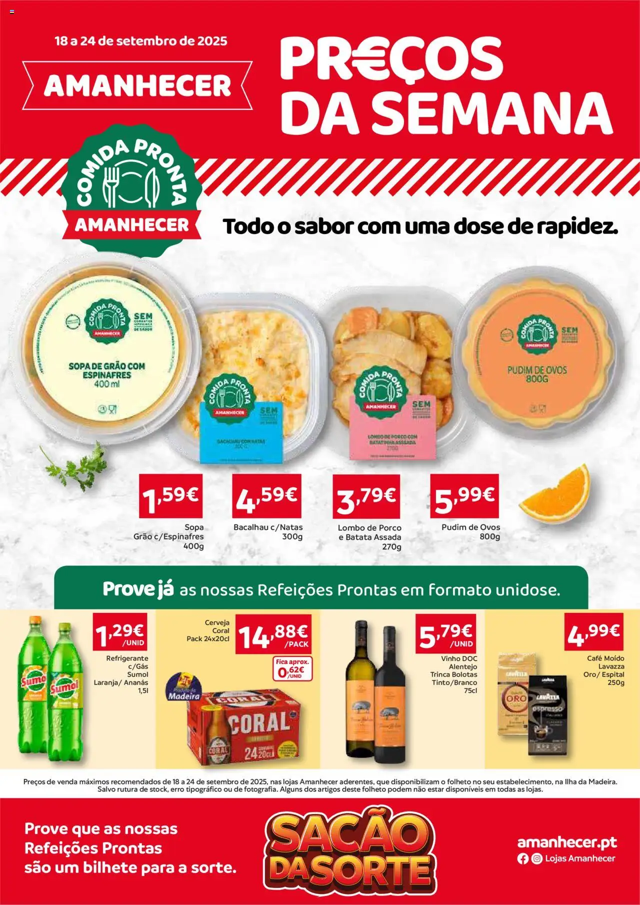 Amanhecer Folheto Madeira │ válido de 18.09.2025 | Página: 1 | Produtos: Refrigerante, Bacalhau, Café, Cerveja