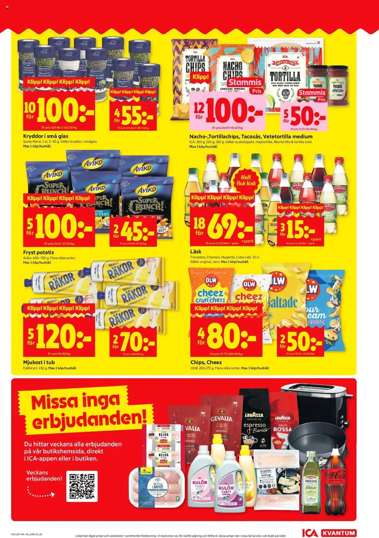 ICA Kvantum reklamblad aktuell från 22.09.2025 | Sida: 3 | Produkter: Timjan, Tortilla, Bacon, Mjukost
