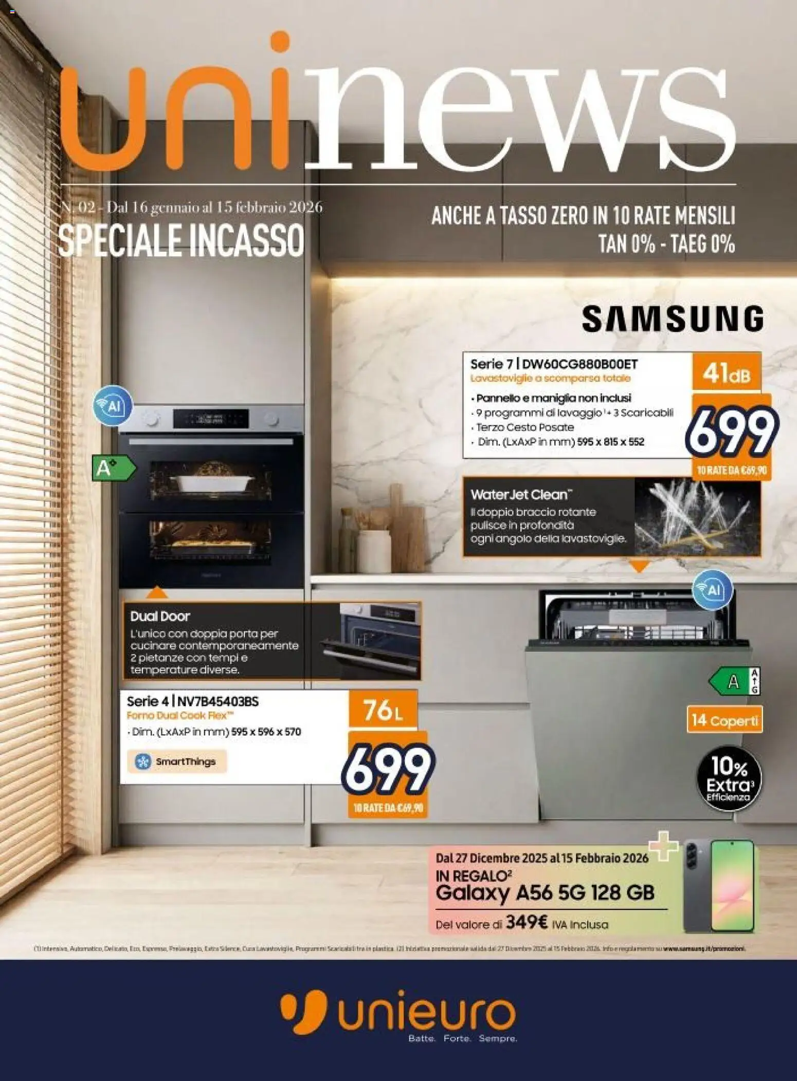 Volantino Unieuro del 16.01.2026 | Pagina: 1 | Prodotti: Posate, Lavastoviglie, Forno, Samsung