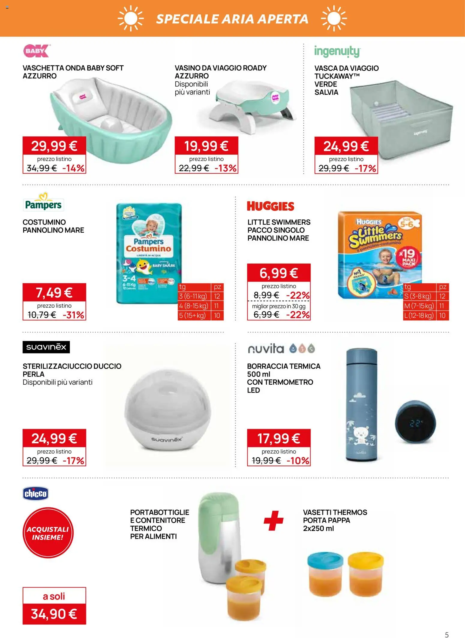 Volantino Prenatal del 17.04.2026 | Pagina: 5 | Prodotti: Pampers, Contenitore, Termometro, Borraccia