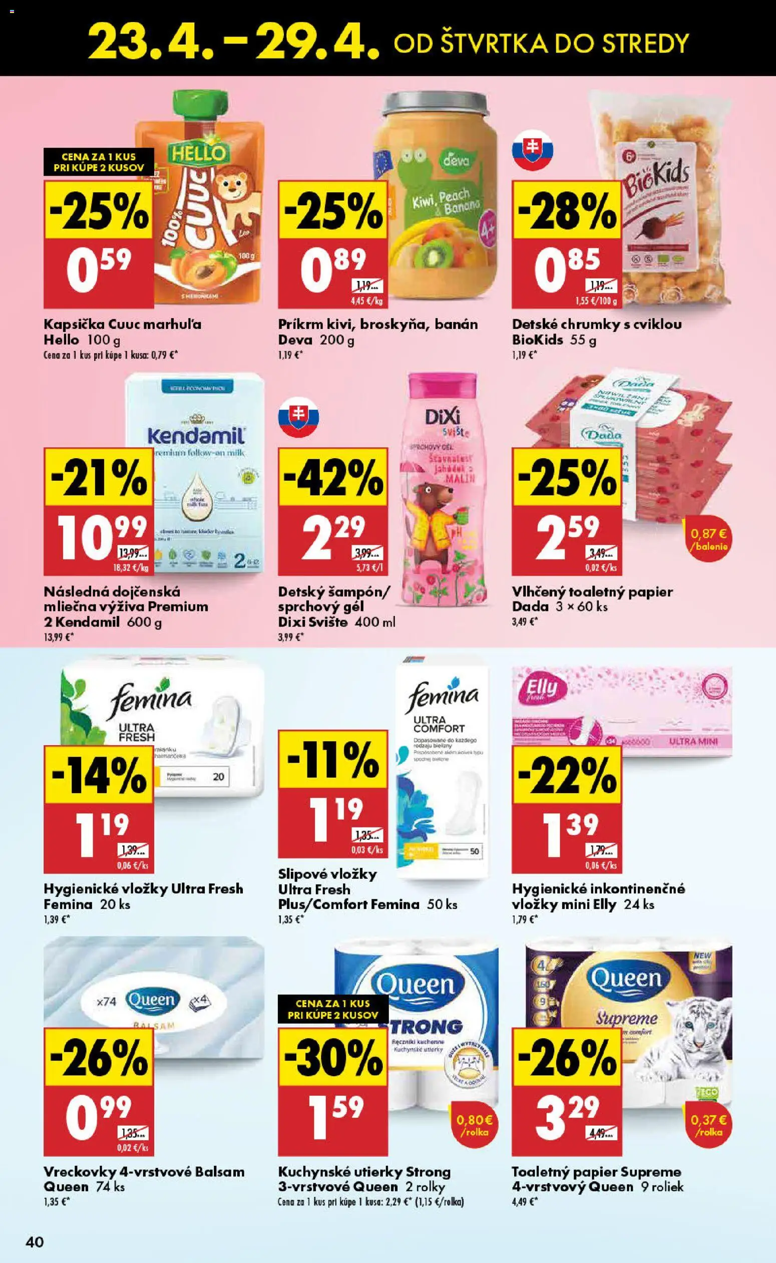 Nové Biedronka akcie – leták je platný od 23.04.2026 | Strana: 40 | Produkty: Toaletný papier, Sprchový gél