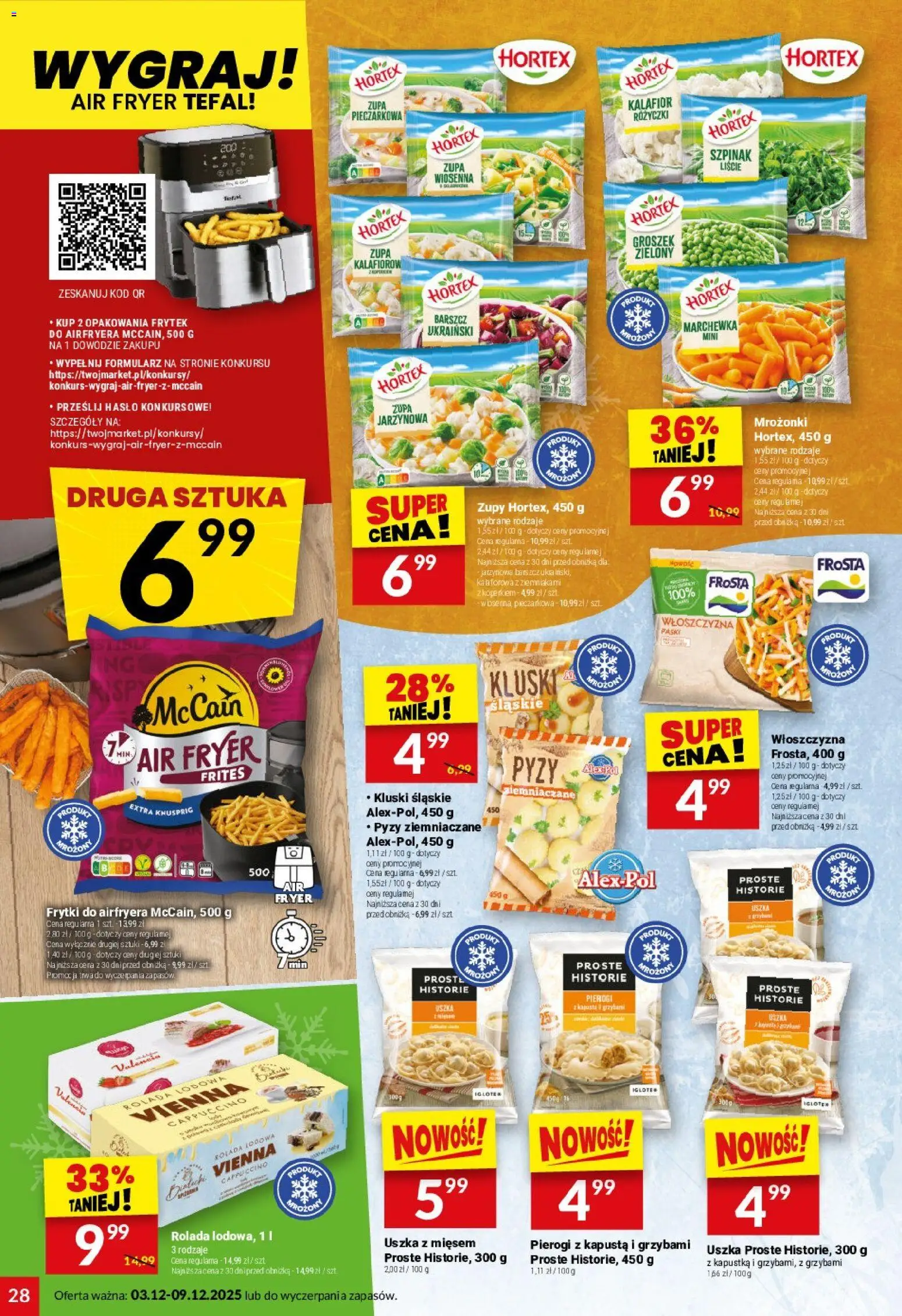 Twój Market Gazetka od 03.12.2025 | Strona: 28 | Produkty: Pierogi z kapusta i grzybami, Kluski śląskie, Marchewka, Tefal