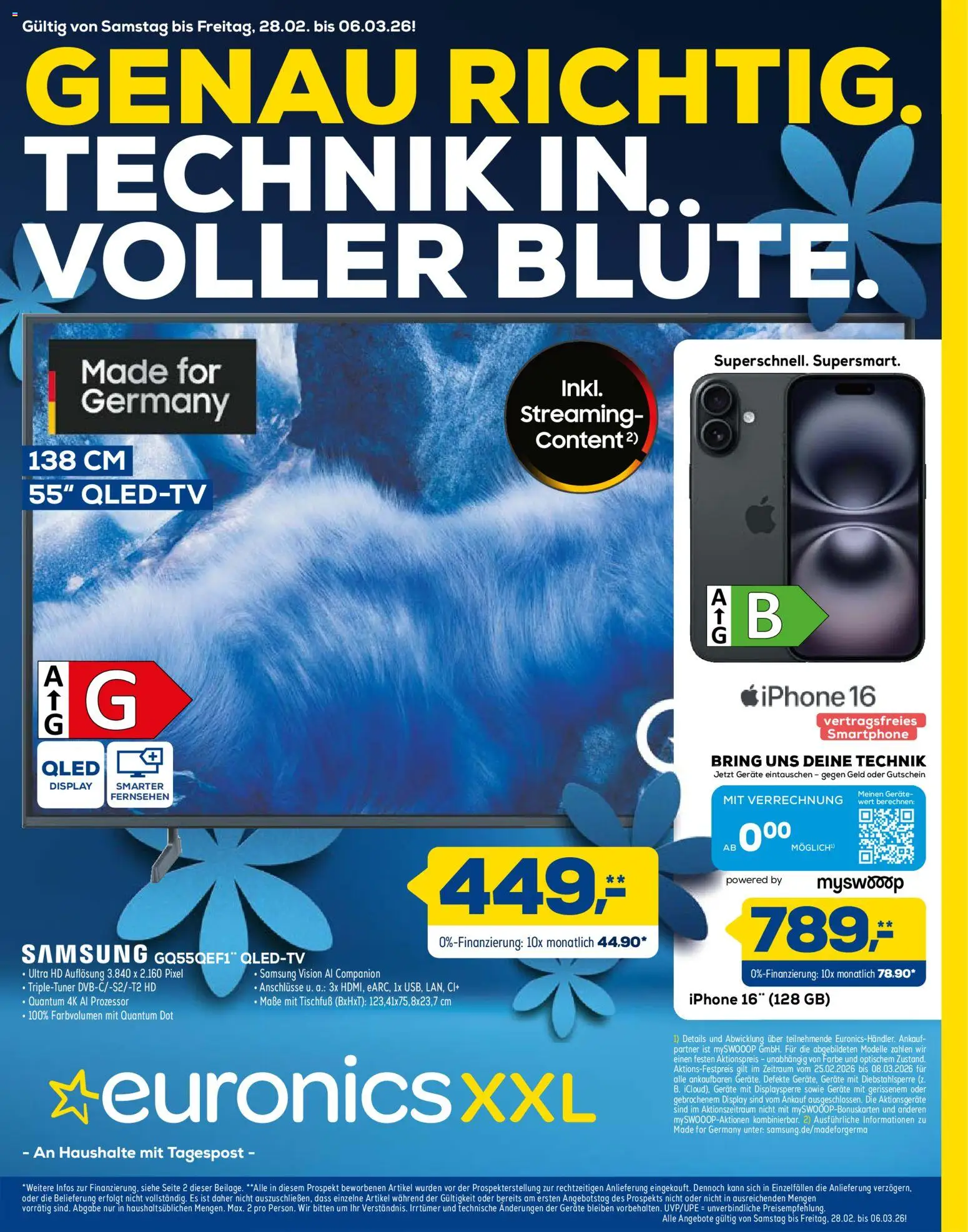 Euronics Technik in voller Blüte – gültig ab 28.02.2026 | Seite: 1 | Produkte: Fernsehen, Samsung, Iphone, Smartphone