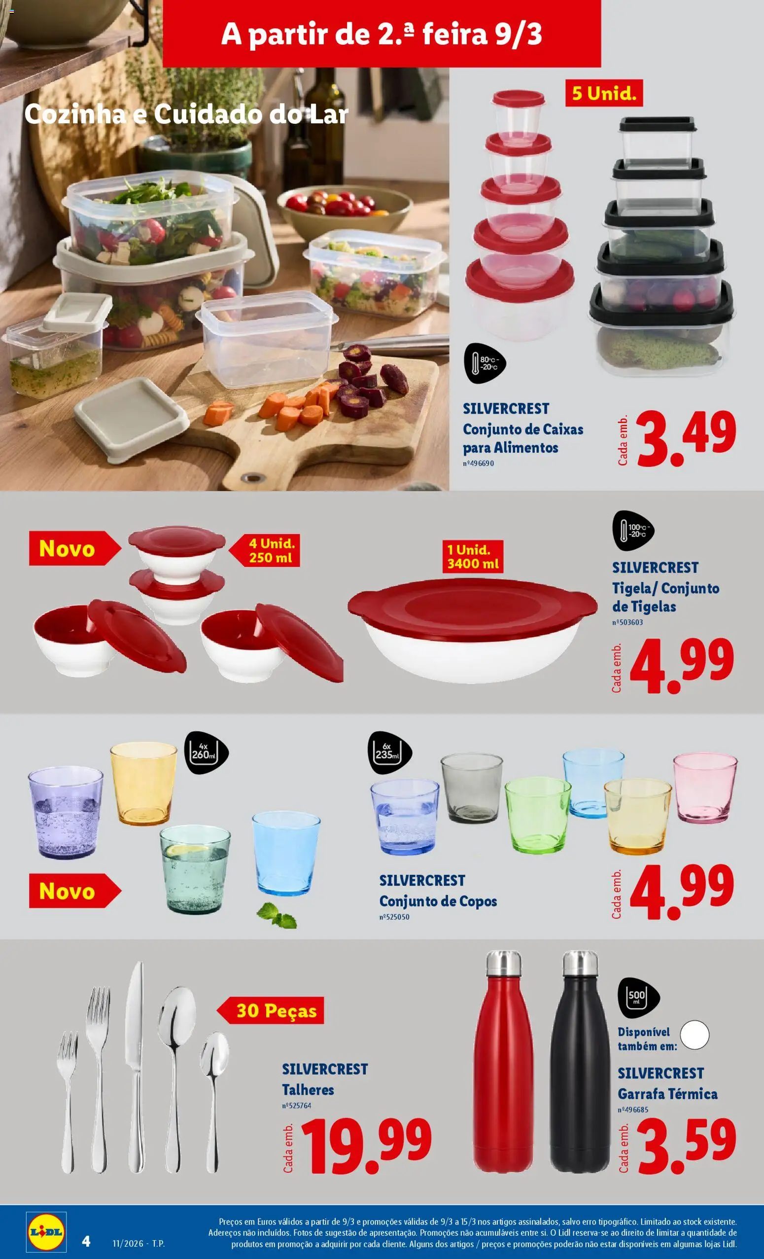 Lidl Novidades │ válido de 09.03.2026 | Página: 4 | Produtos: Copos, Talheres, Garrafa térmica