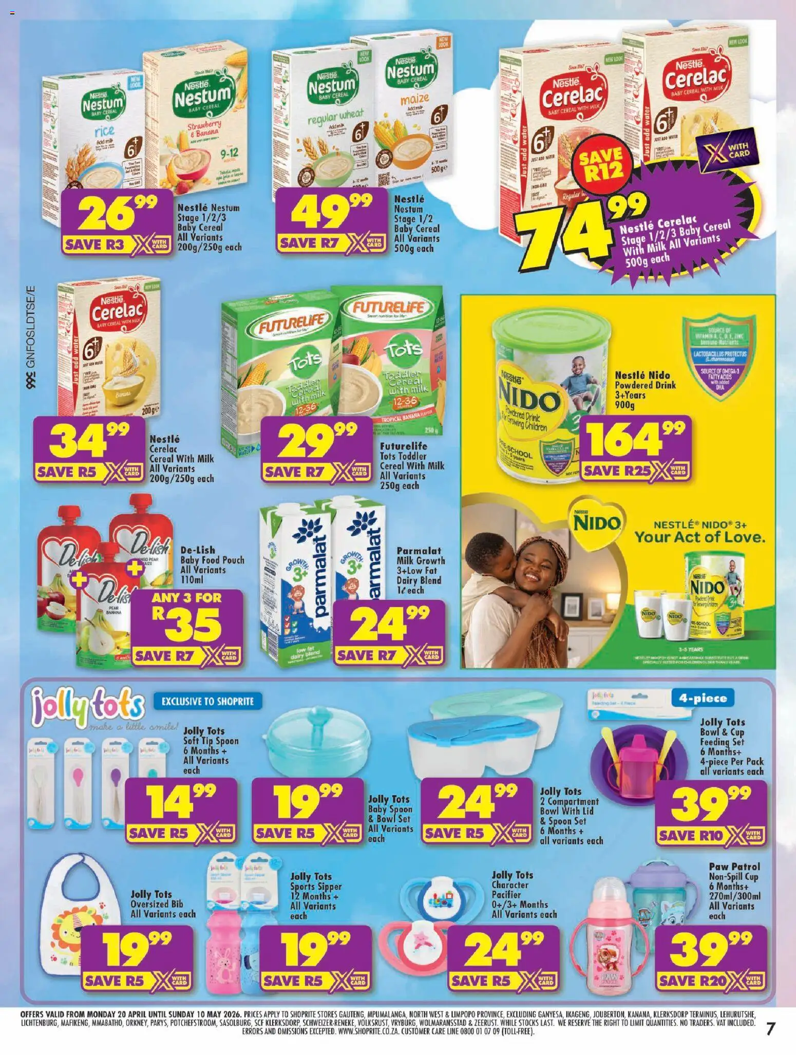 New Shoprite catalogue – valid from 20.04.2026 | Page: 7 | Products: Milk, Rice, Baby food, Water