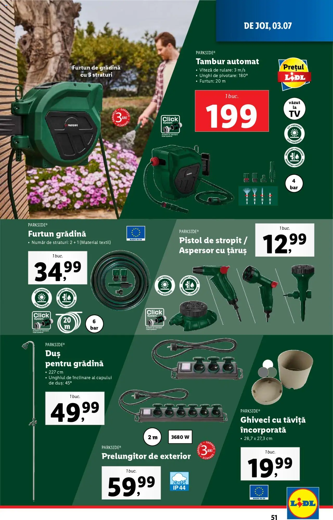 Catalog Lidl – valabil de la 30.06.2025 | Pagină: 51 | Produse: Prelungitor, Duș, Ghiveci