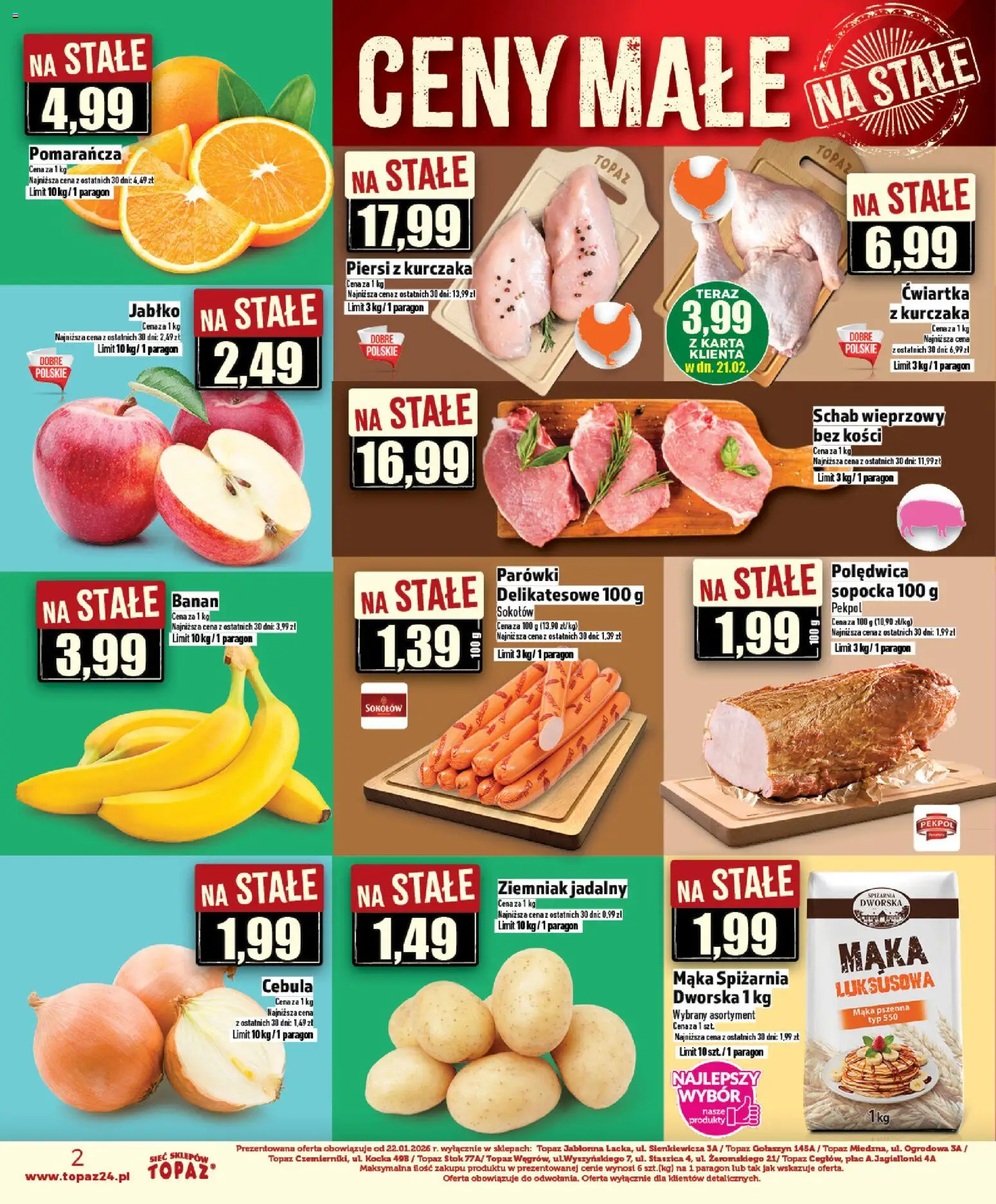Topaz Gazetka - Ceny małe na stałe od 19.02.2026 | Strona: 2 | Produkty: Karta, Schab, Banan, Ćwiartka z kurczaka