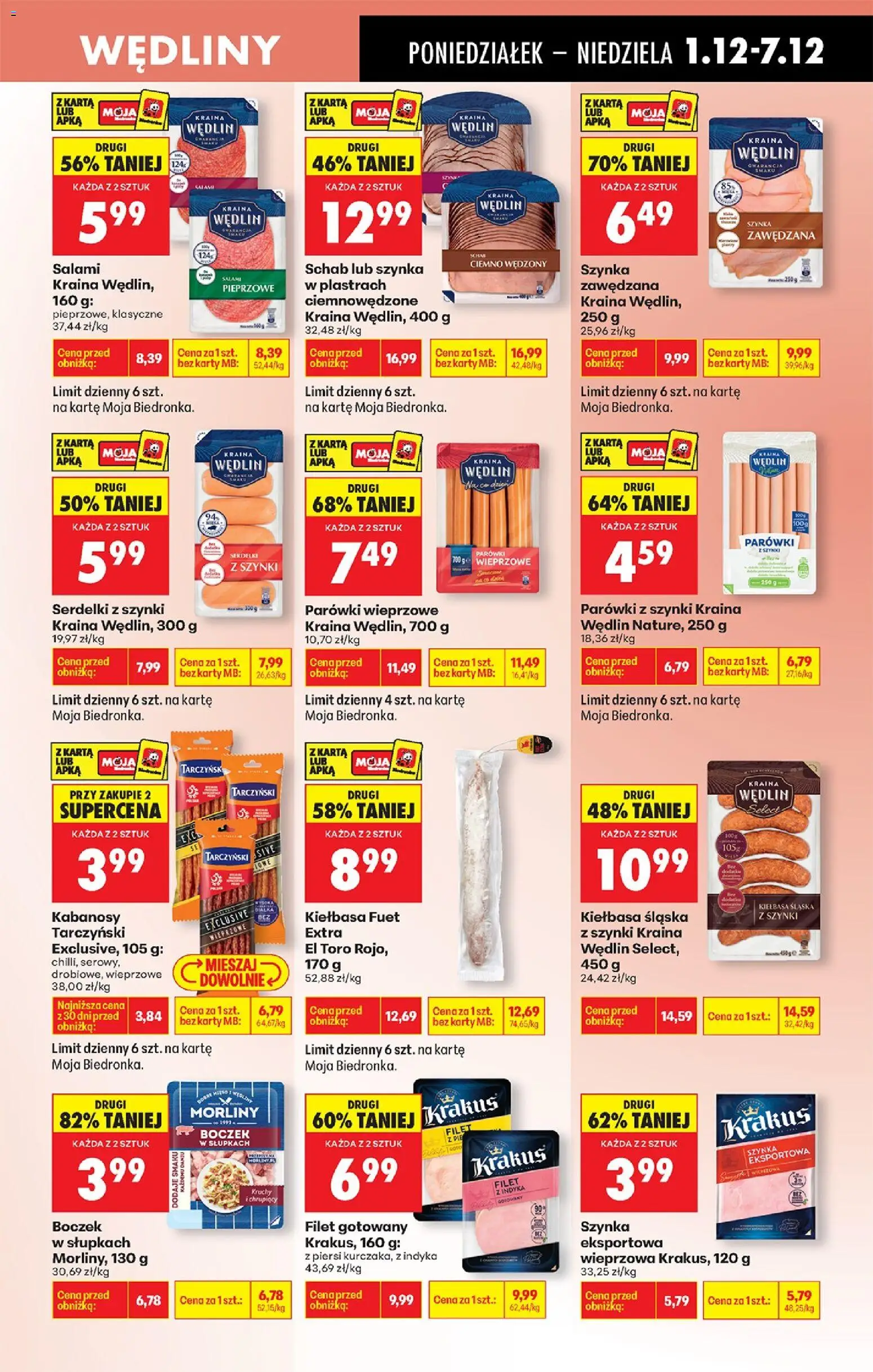 Biedronka gazetka od 01.12.2025 | Strona: 49 | Produkty: Kiełbasa, Schab, Szynka, Wędliny