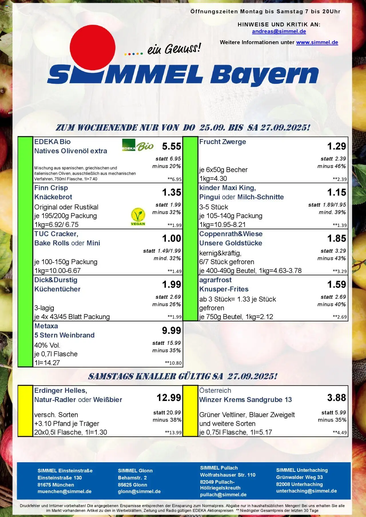 Simmel - Bayern – gültig ab 22.09.2025 | Seite: 9 | Produkte: Weißbier, Olivenol, Metaxa, Radio