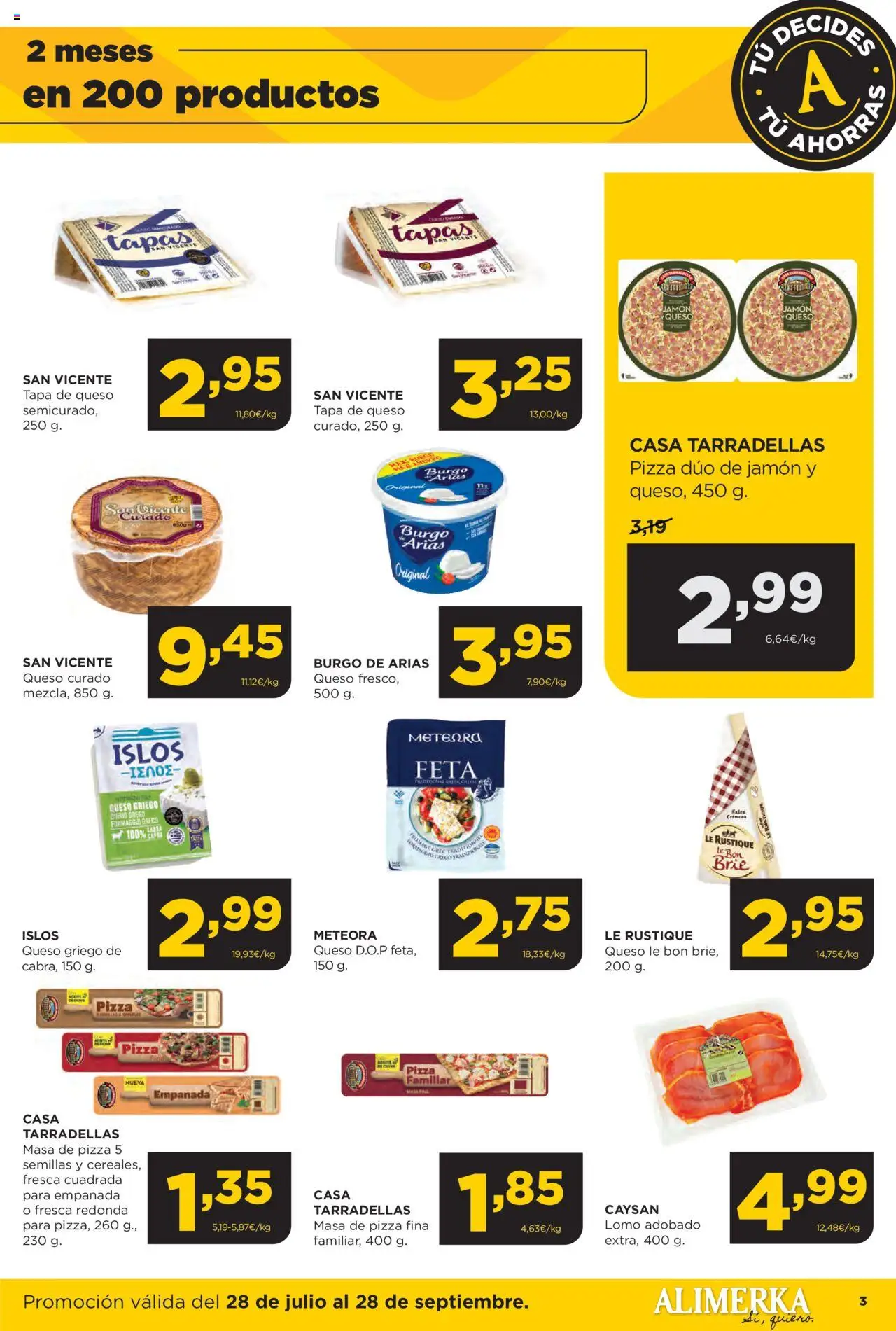 Alimerka folleto │ válido desde el 28.07.2025 | Página: 3 | Productos: Queso, Jamón, Pizza