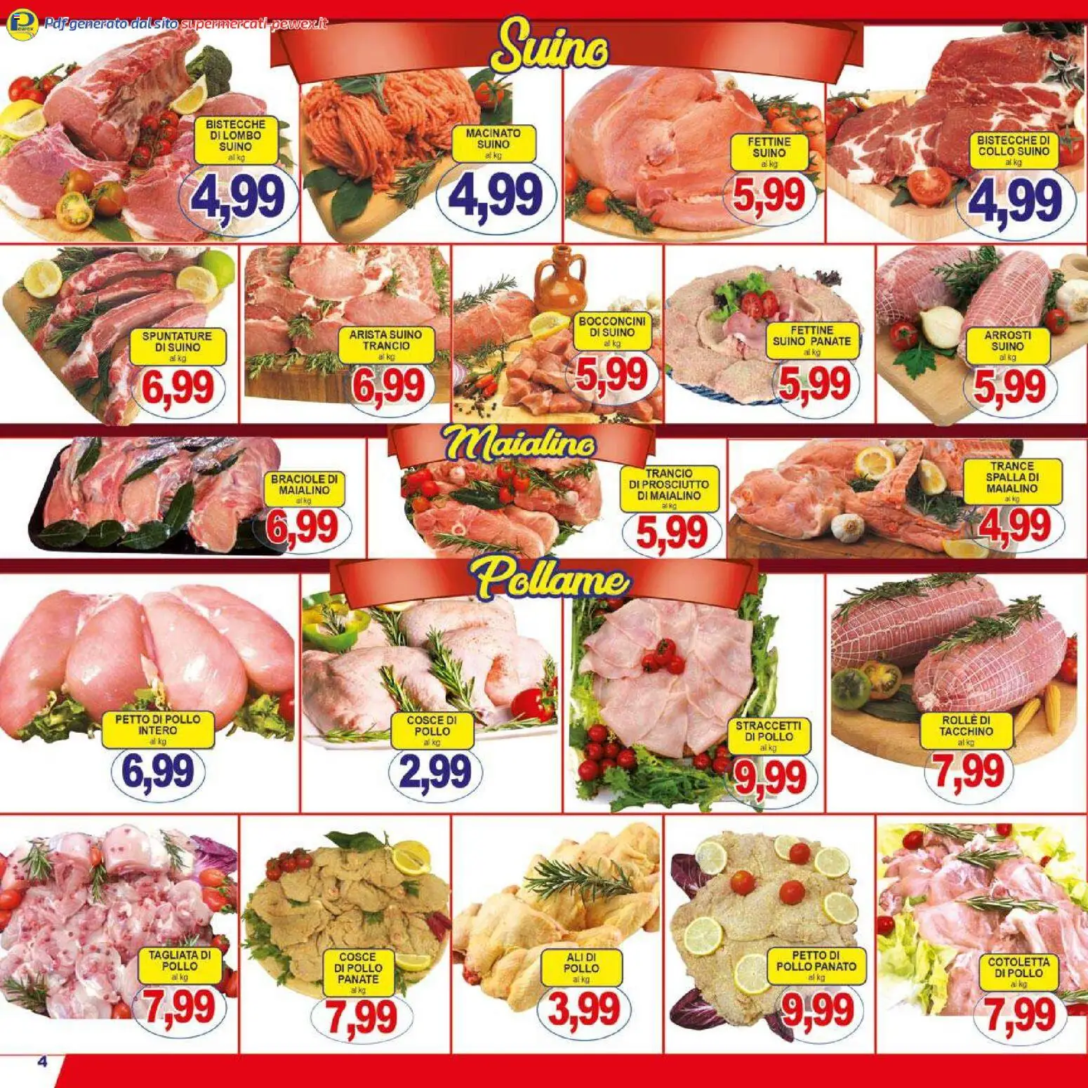 Volantino Pewex del 26.01.2026 | Pagina: 4 | Prodotti: Petto di Pollo, Pollo, Suino, Prosciutto