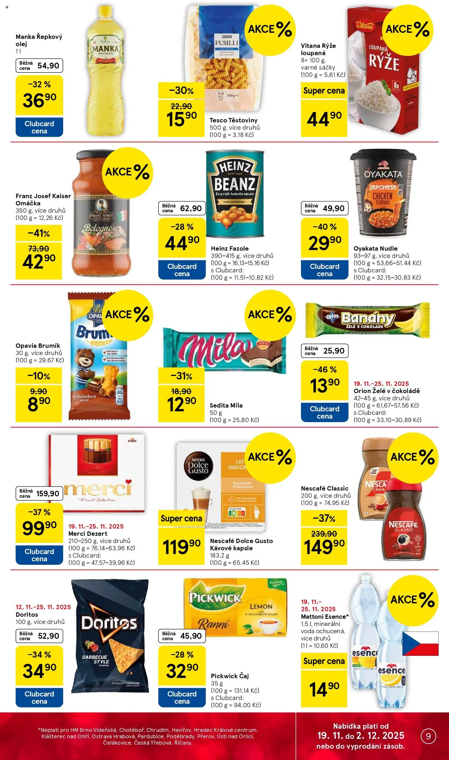 Tesco Black Friday od 19.11.2025 | Strana: 9 | Produkty: Těstoviny, Kapsle, Heinz fazole, Nescafé