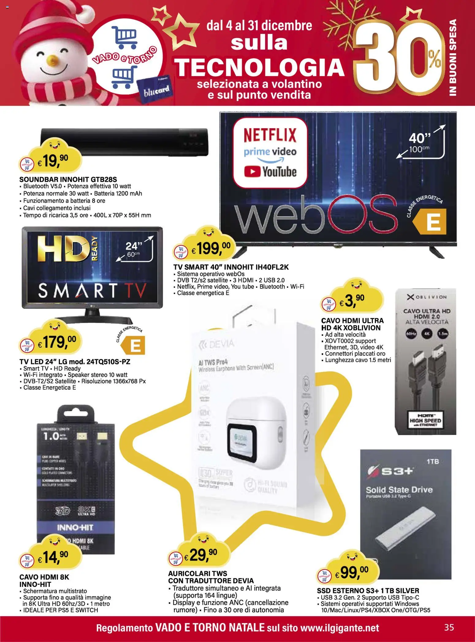 Volantino Il Gigante del 04.12.2025 | Pagina: 35 | Prodotti: smart TV, TV, Speaker, USB