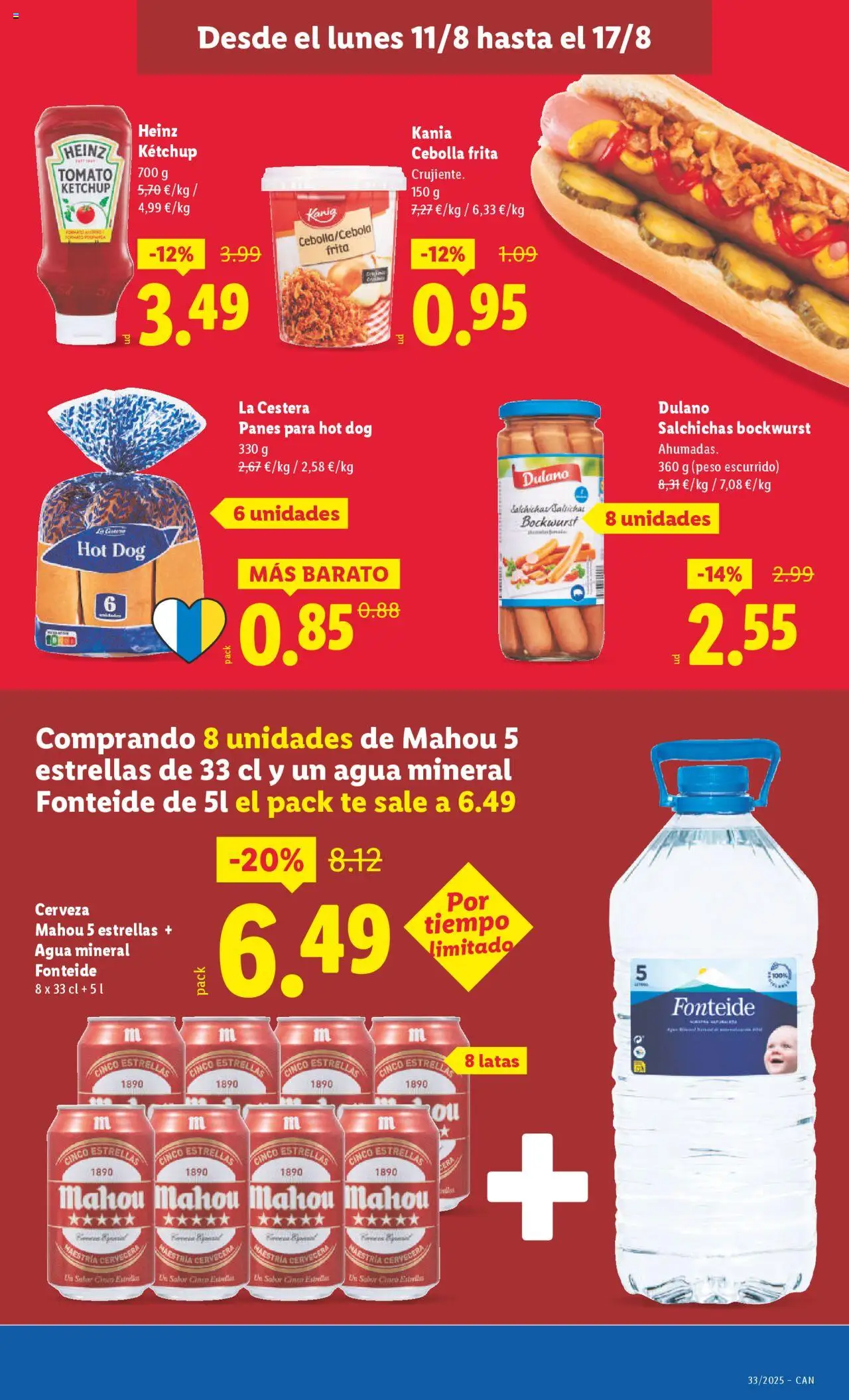Lidl - Canarias  │ válido desde el 11.08.2025 | Página: 11 | Productos: Cerveza, Παγωμένο τσάι, Peso, Agua mineral