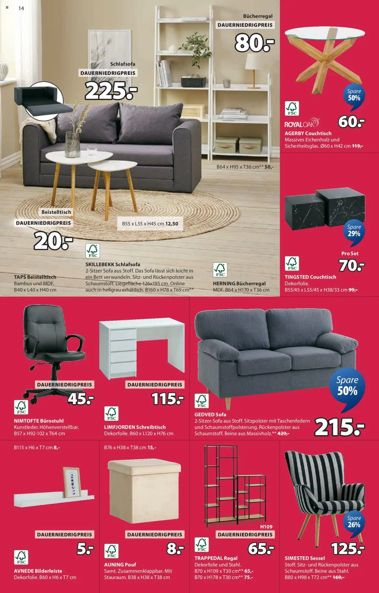 Angebote JYSK - gültig ab dem 27.07.2025 | Seite: 14 | Produkte: Beistelltisch, Bücherregal, Sofa, Pouf