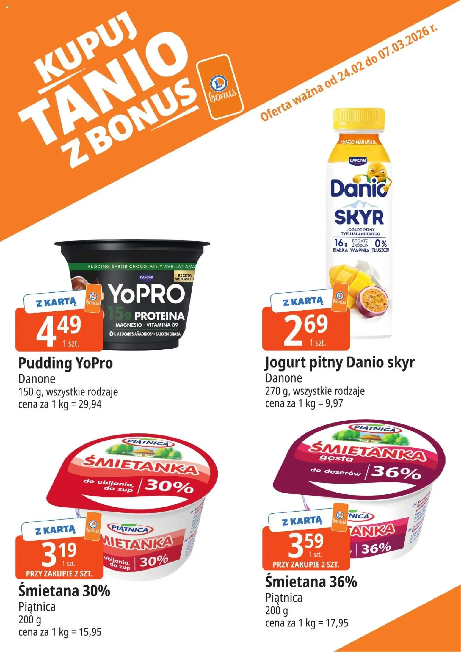 E.Leclerc Gazetka - Wrocław kupony dodatkowe od 24.02.2026 | Strona: 3 | Produkty: Karta, Jogurt pitny, Śmietana, Skyr