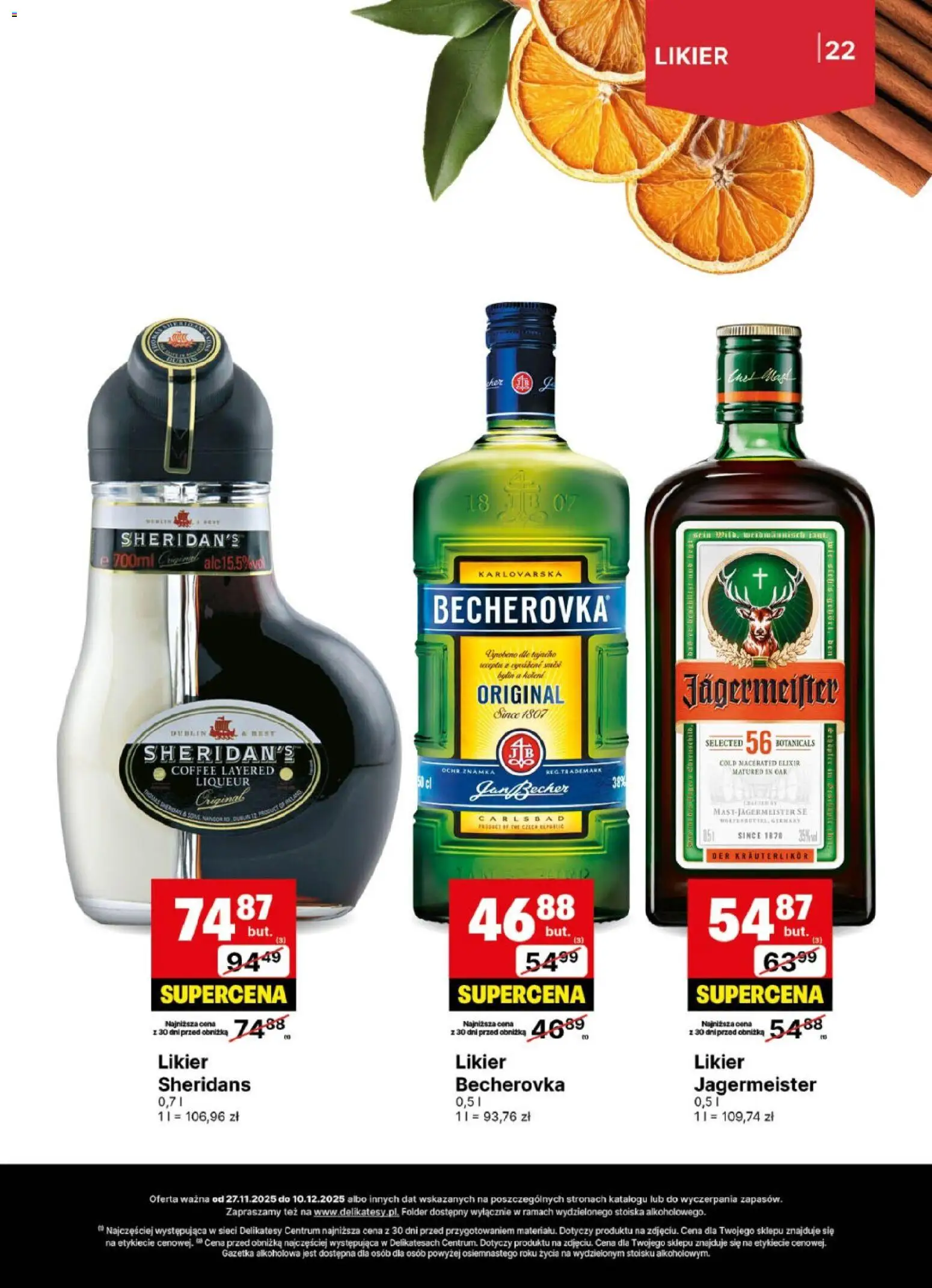 Delikatesy Centrum Gazetka - DeliBarek od 27.11.2025 | Strona: 22 | Produkty: Delikatesy, Becherovka, Jagermeister