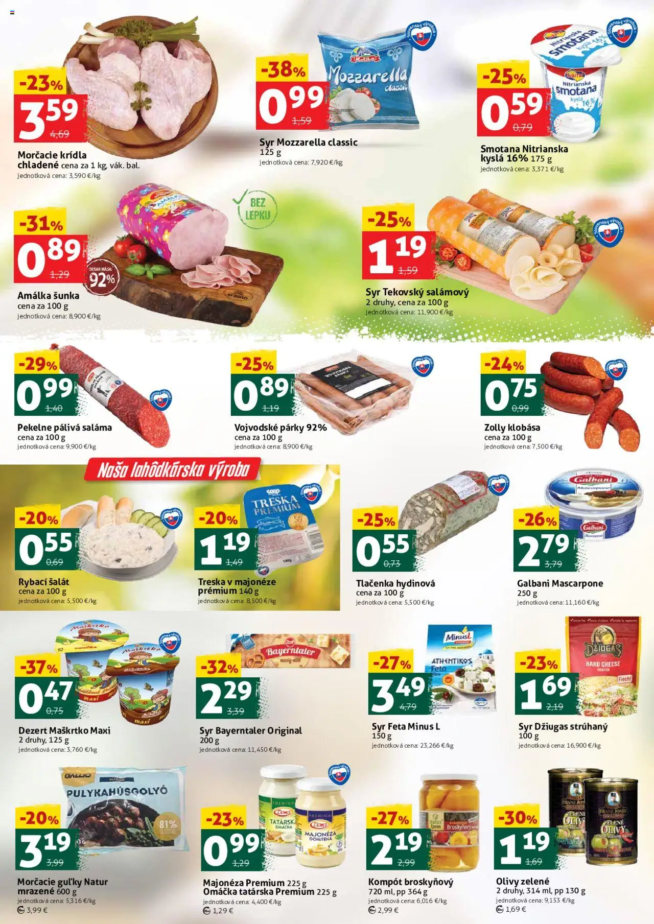 Nové COOP Jednota akcie – leták je platný od 03.10.2025 | Strana: 2 | Produkty: Feta, Šalát, Mascarpone, Treska