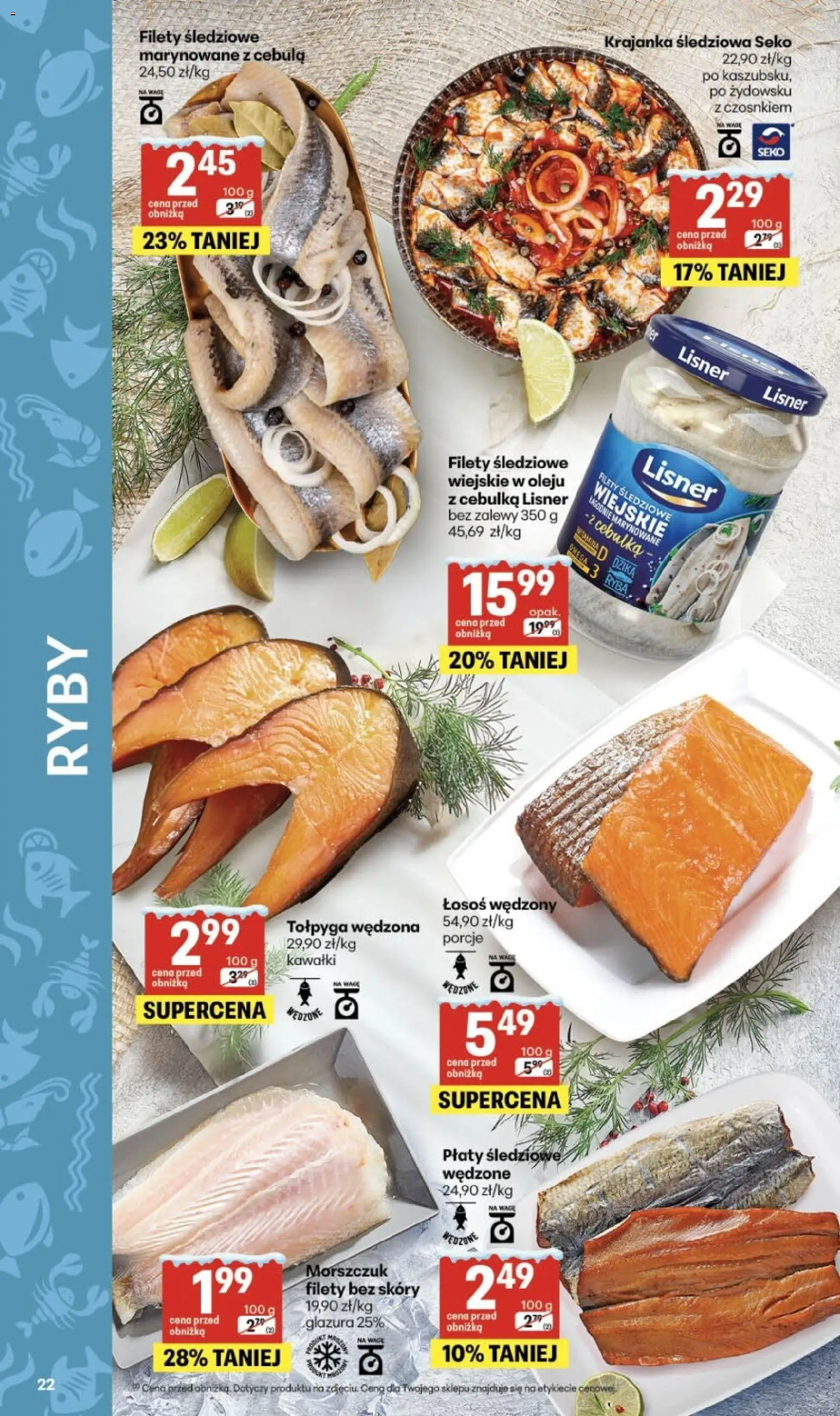 Delikatesy Centrum Gazetka od 15.01.2026 | Strona: 22 | Produkty: Łosoś wędzony, Łosoś, Morszczuk, Ryby