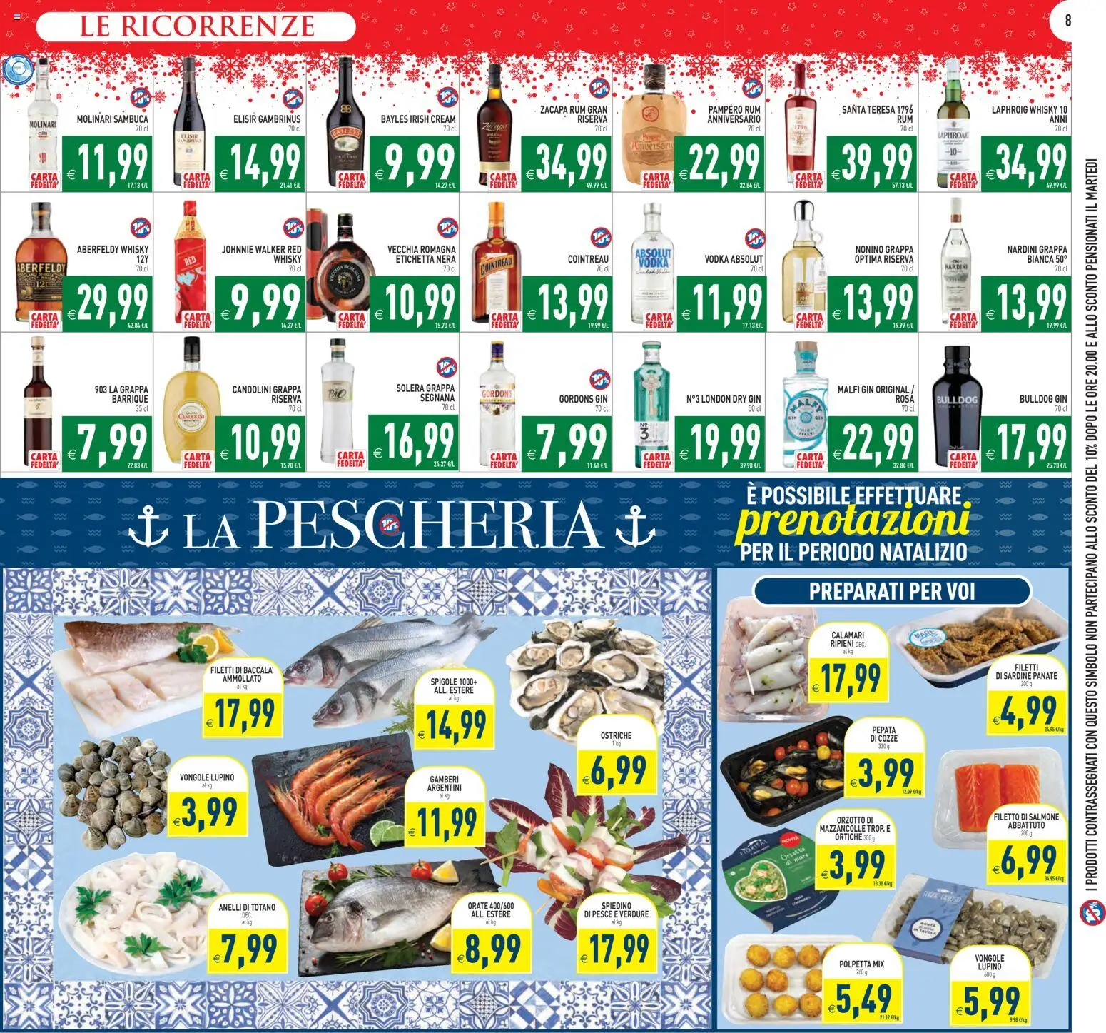 Volantino PIM Supermercati del 16.12.2025 | Pagina: 8 | Prodotti: Gin, Mazzancolle, Calamari, Grappa