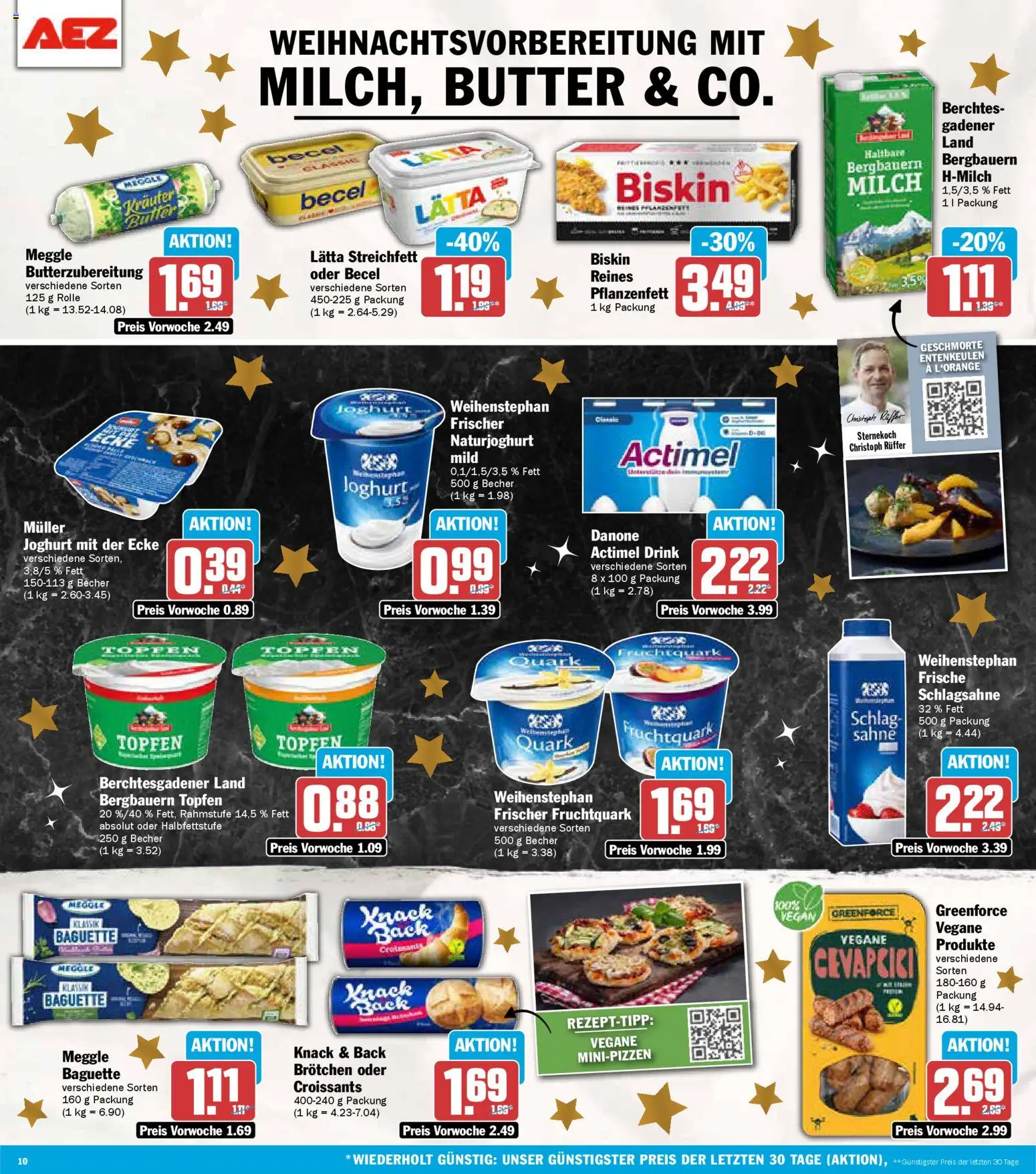 AEZ Prospekt 	 – gültig ab 22.12.2025 | Seite: 10 | Produkte: Actimel, Quark, Joghurt, Baguette