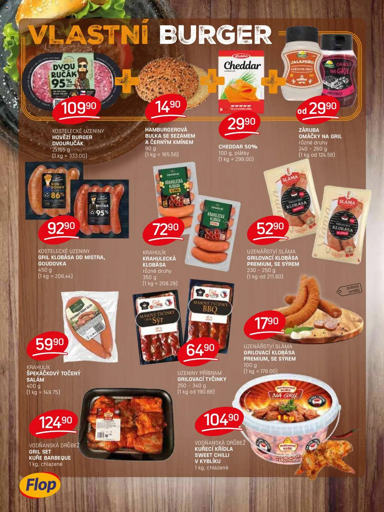 Flop leták od 16.07.2025 | Strana: 12 | Produkty: Burger, Uzeniny, Hovězí burger, Gril