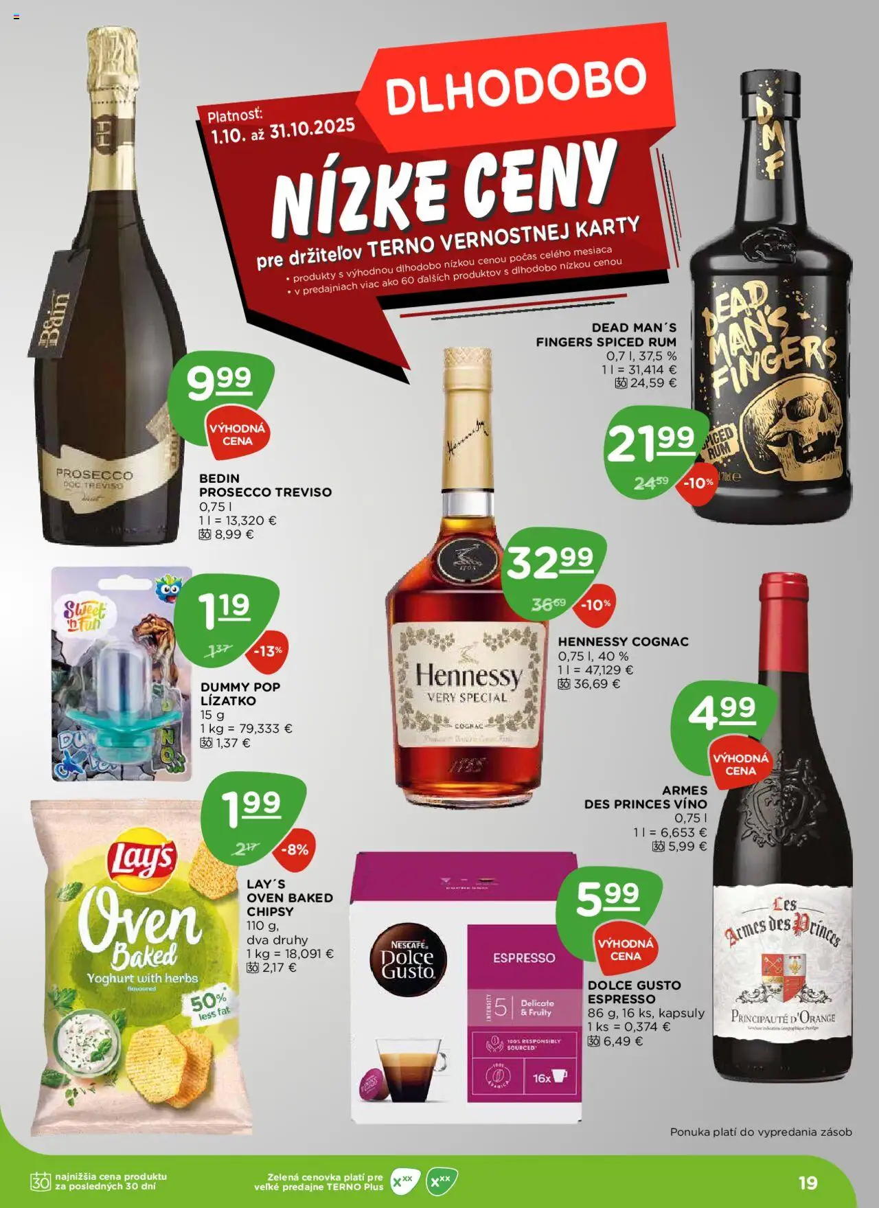 Nové Terno akcie – leták je platný od 09.10.2025 | Strana: 19 | Produkty: Dolce Gusto, Prosecco, Hennessy