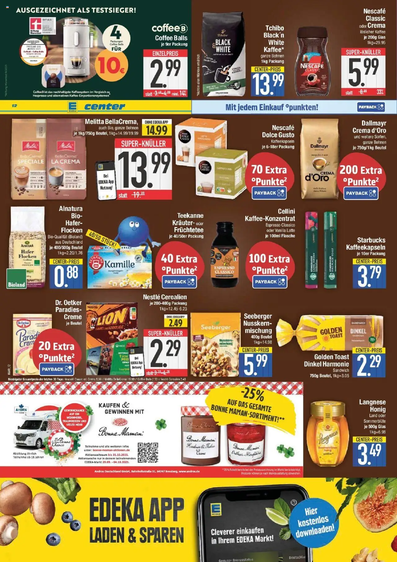 Edeka prospekt Straubing	 – gültig ab 28.09.2025 | Seite: 12 | Produkte: Toast, Starbucks, Dallmayr, Teekanne