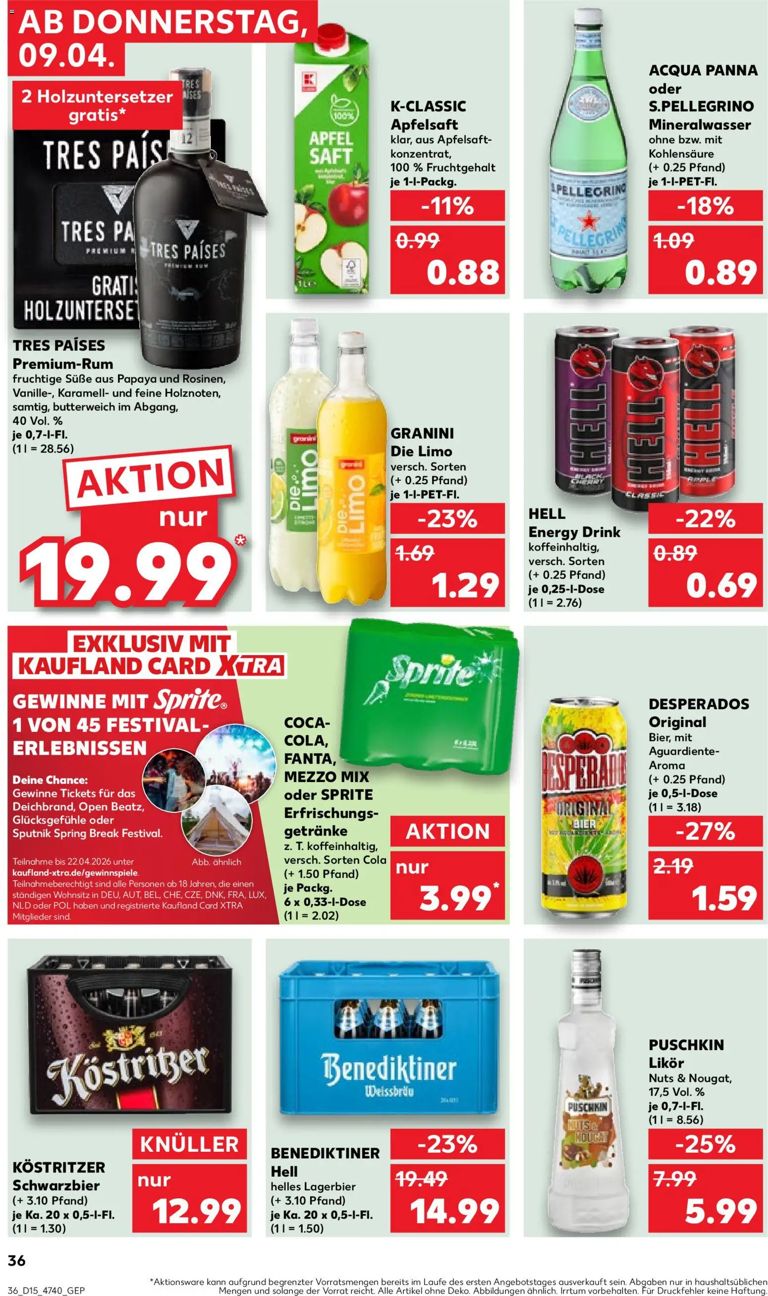 Kaufland Prospekt Hannover	 – gültig ab 09.04.2026 | Seite: 36 | Produkte: Kostritzer, Bier, Apple, Granini die limo