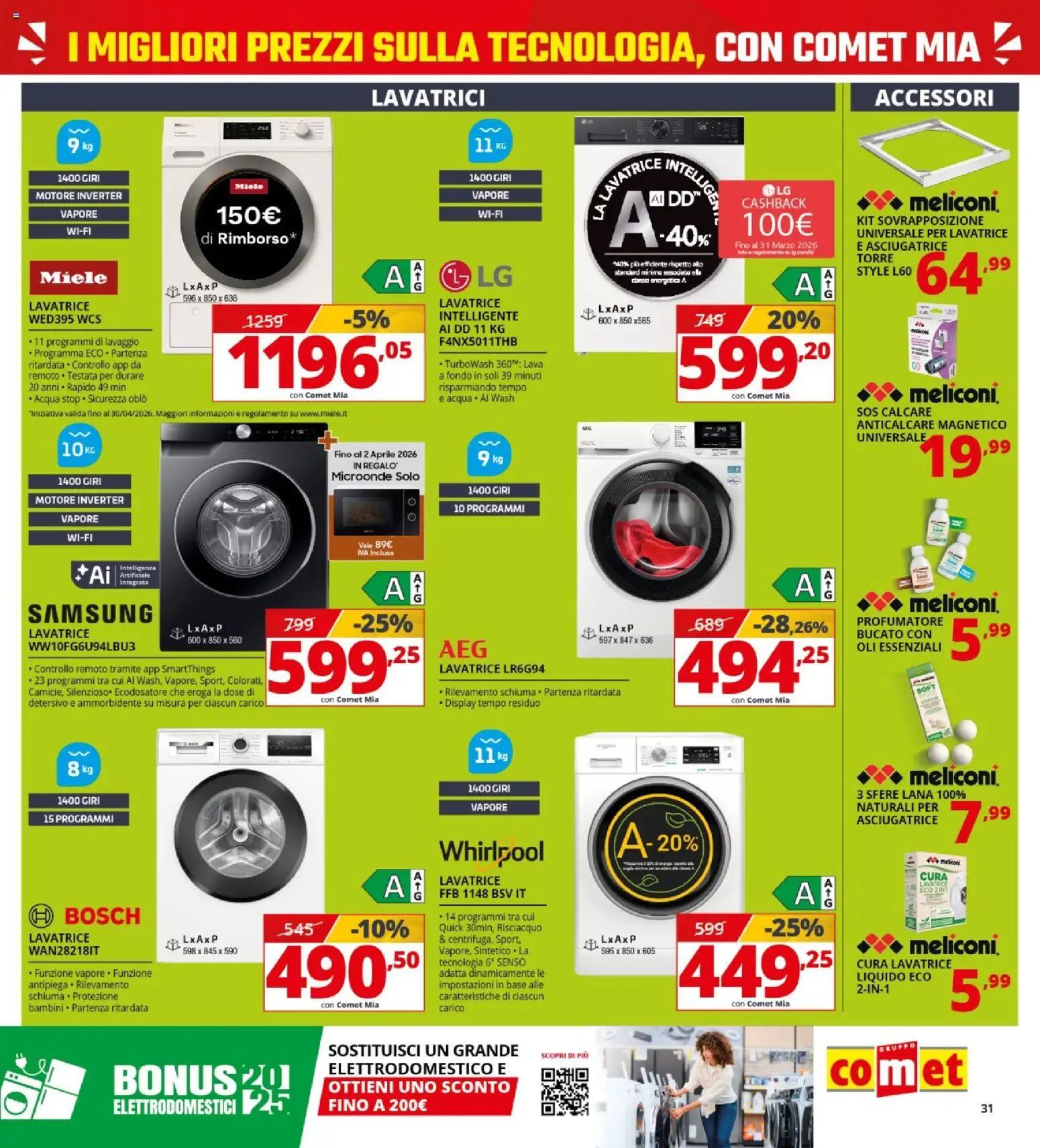 Volantino Comet volantino del 19.03.2026 | Pagina: 31 | Prodotti: Microonde, Anticalcare, Asciugatrice, Samsung