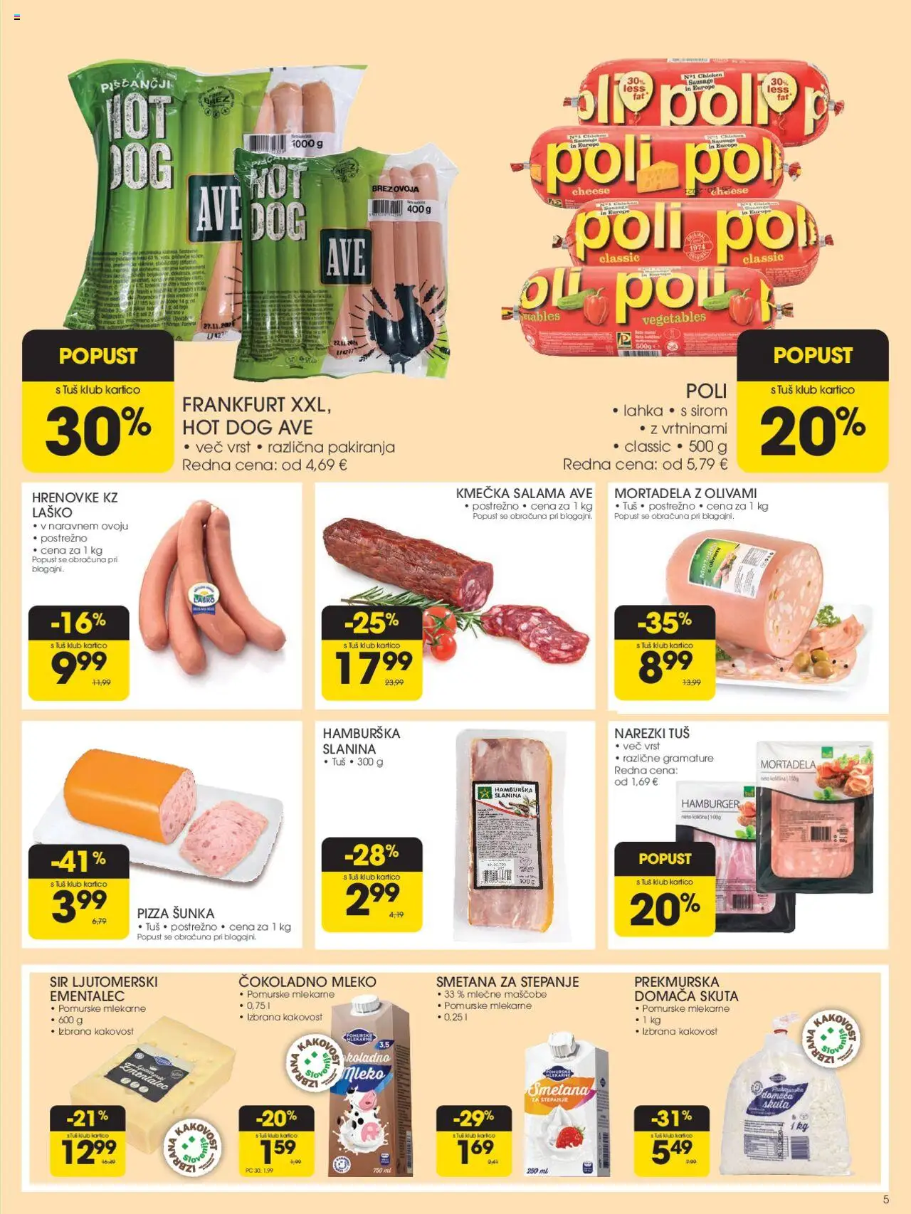 Tuš katalog │ velja od 20.08.2025 | Stran: 5 | Izdelki: Mortadela, Mleko, Salama, Smetana