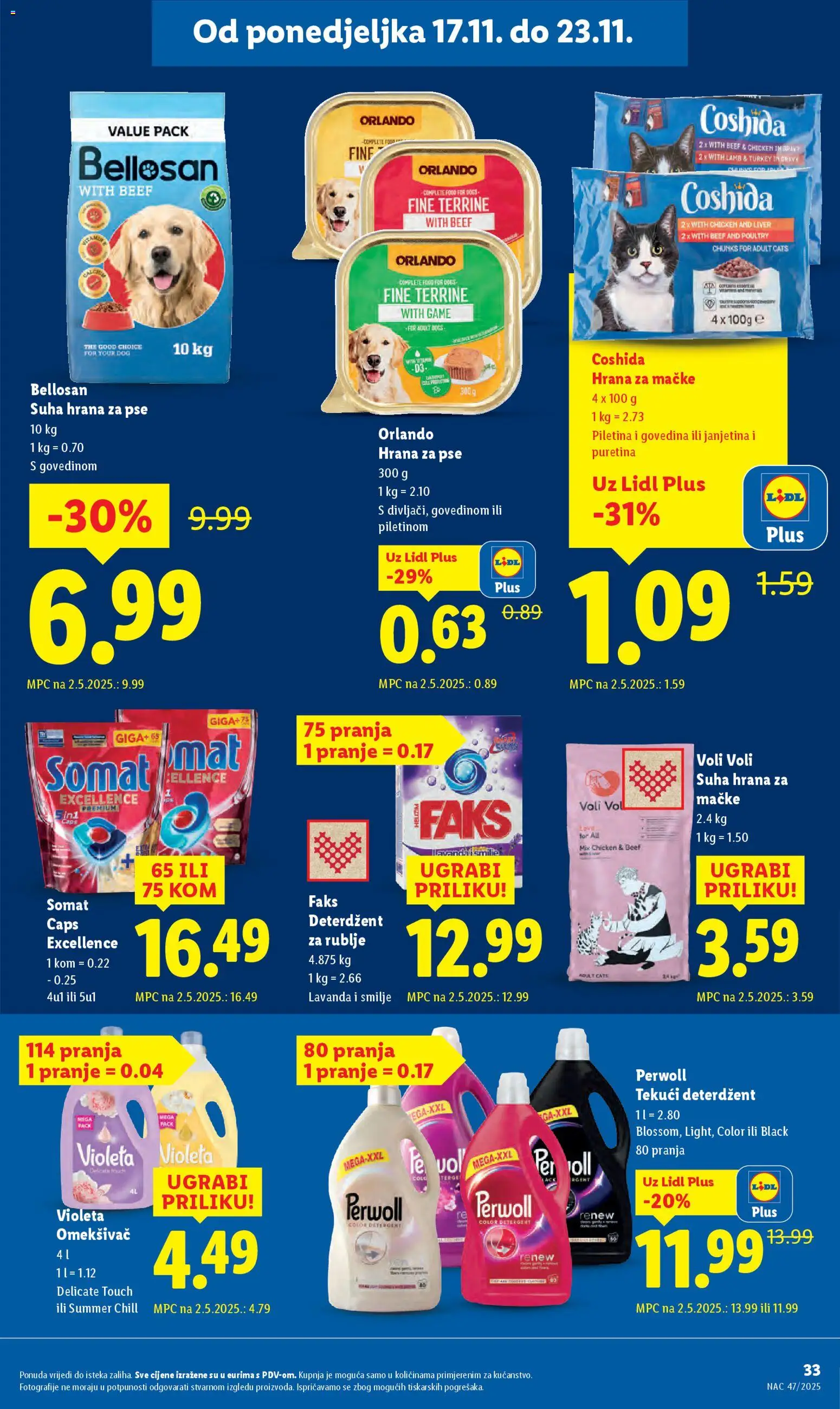 Lidl katalog | vrijedi od 17.11.2025 | Stranica: 33 | Proizvodi: Hrana za pse, Tekući deterdžent, Somat, Violeta