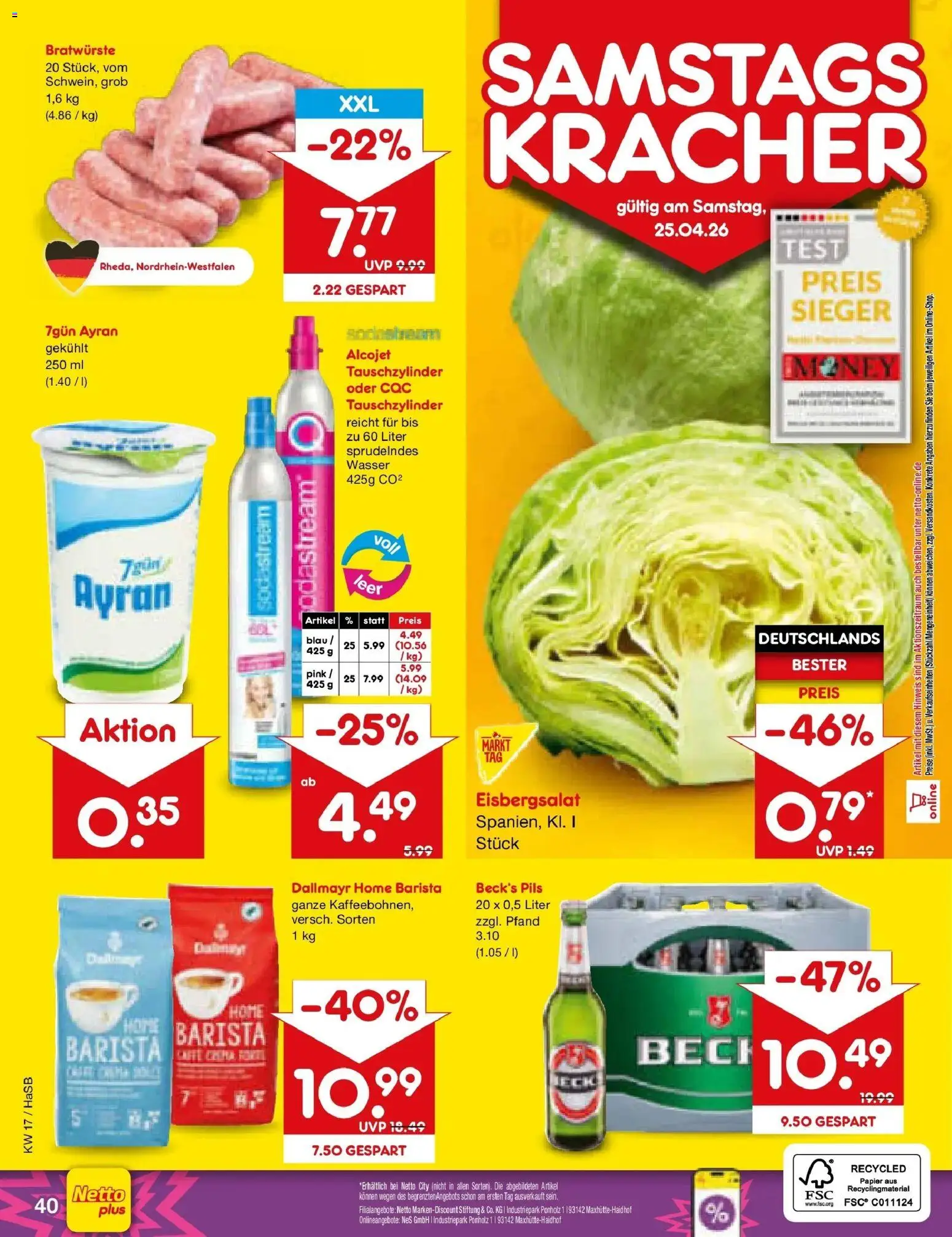 Netto Marken-Discount Prospekt Wuppertal	 – gültig ab 20.04.2026 | Seite: 56 | Produkte: Pils, Eisbergsalat, Dallmayr, Wasser