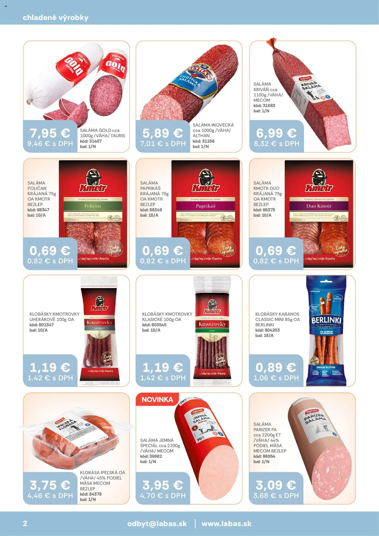 Nové Labaš akcie – leták je platný od 10.04.2026 | Strana: 2 | Produkty: Saláma, Klobása