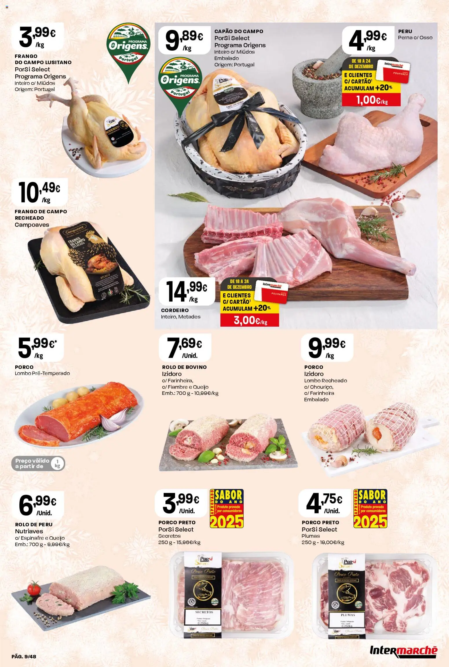 Intermarché folheto │ válido de 18.12.2025 | Página: 9 | Produtos: Frango, Peru, Queijo, Lombo