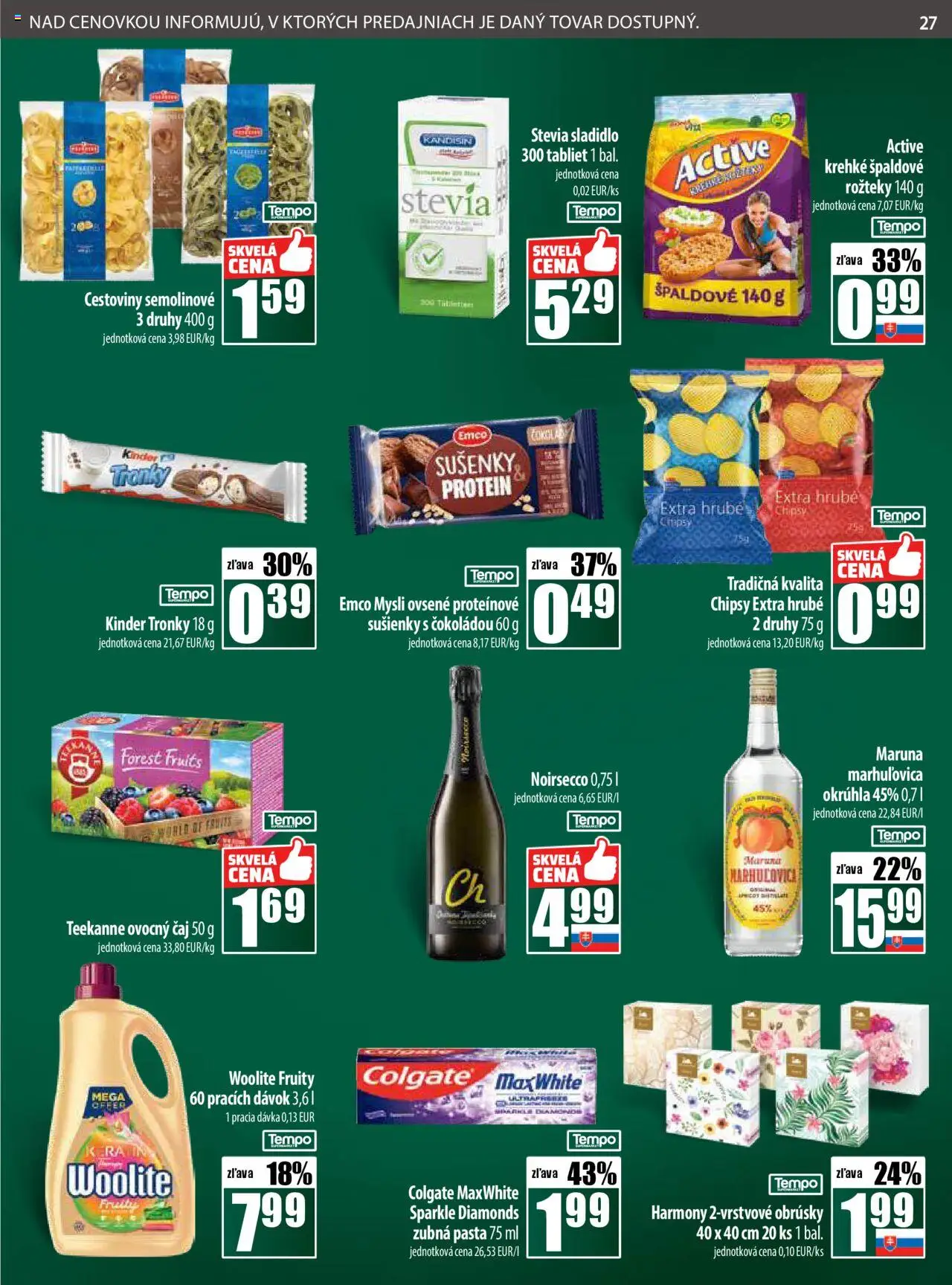Nové COOP Jednota akcie – leták je platný od 25.09.2025 | Strana: 27 | Produkty: Cestoviny, Woolite, Zubná pasta, Teekanne