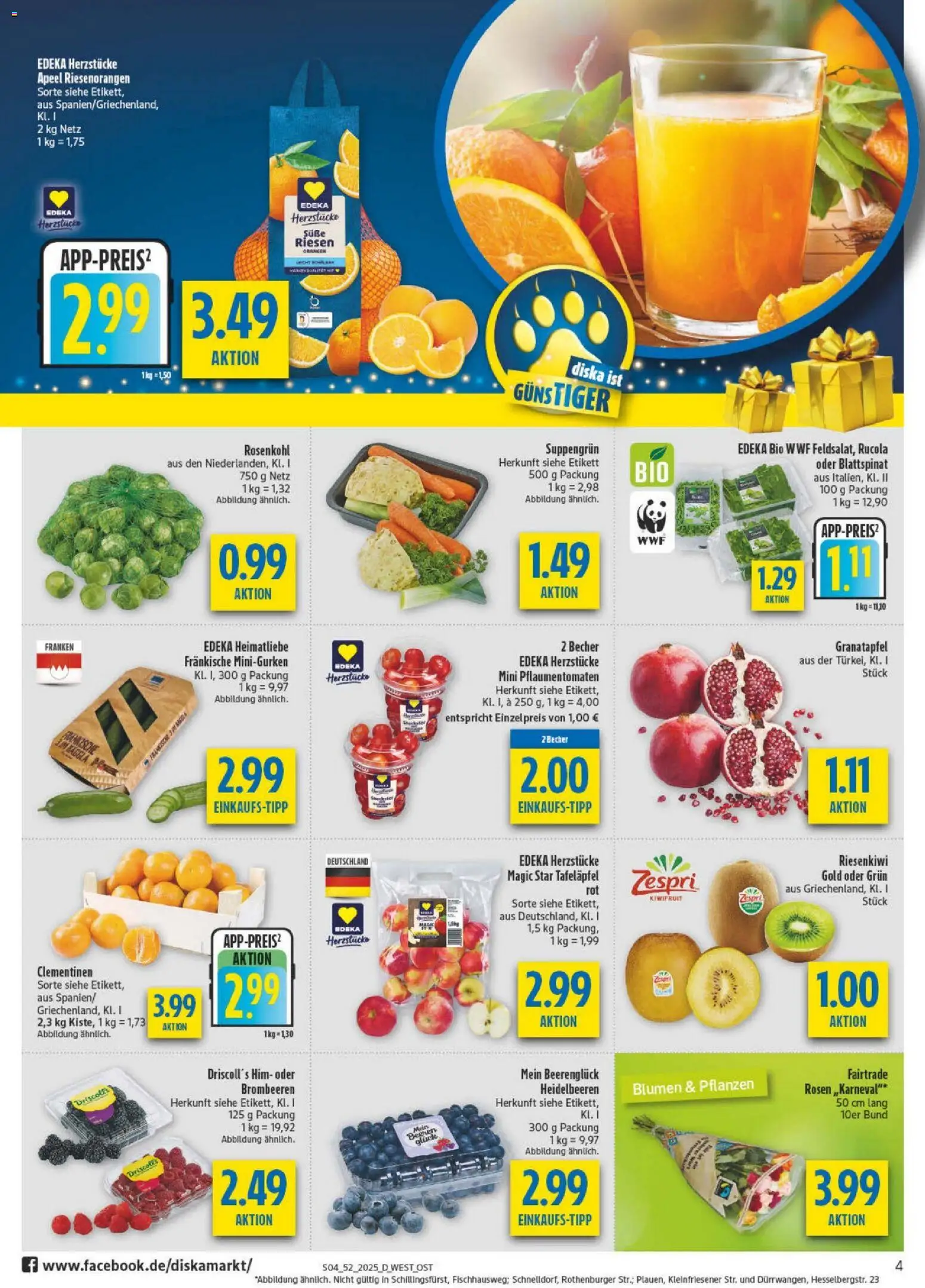 Diska - Diska Angebote Bayern KW52 – gültig ab 22.12.2025 | Seite: 4 | Produkte: Granatapfel, Rucola, Orangen, Heidelbeeren