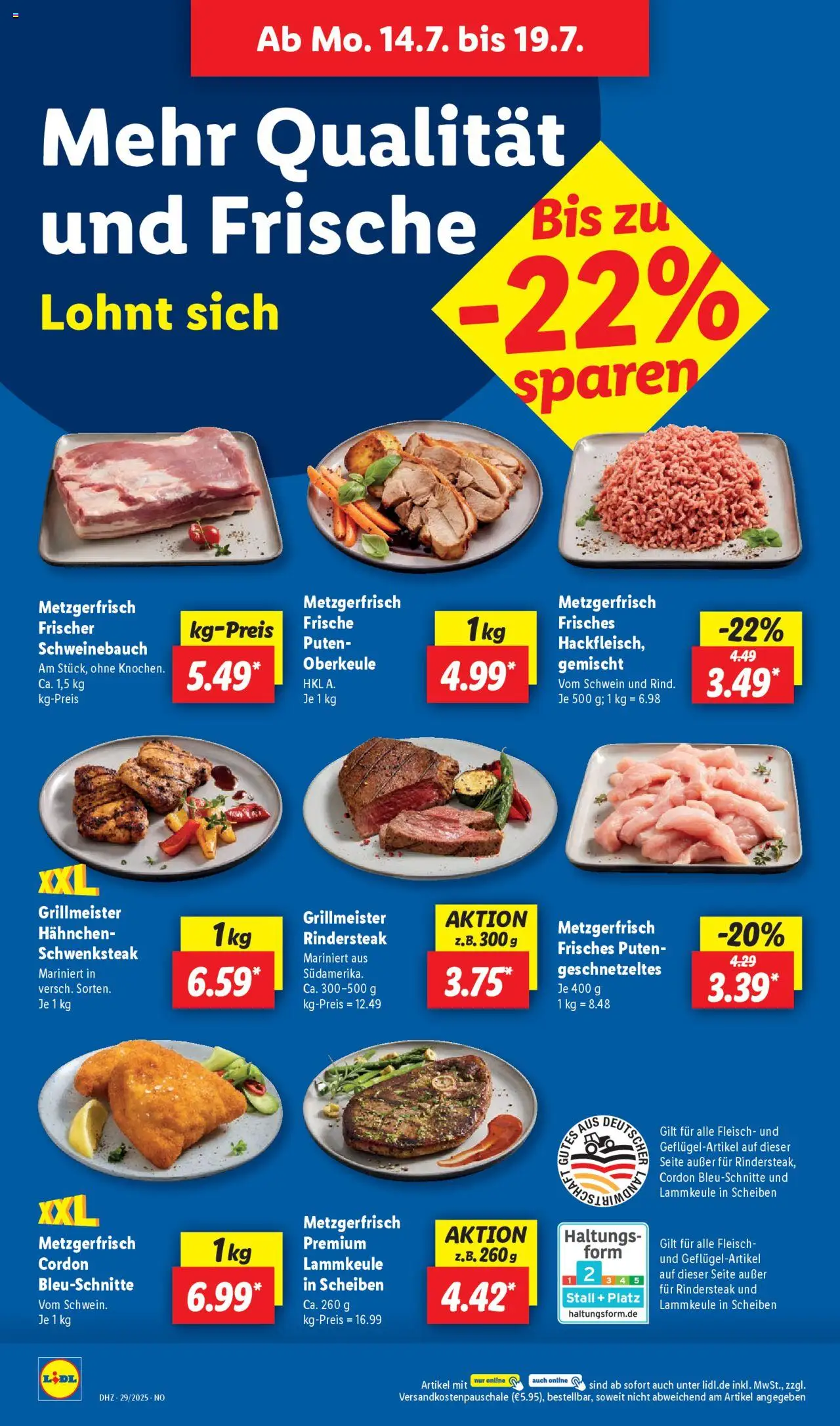 Lidl Prospekt Holzminden - gültig ab dem 14.07.2025 | Seite: 4 | Produkte: Lammkeule, Hahnchen, Schweinebauch, Fleisch
