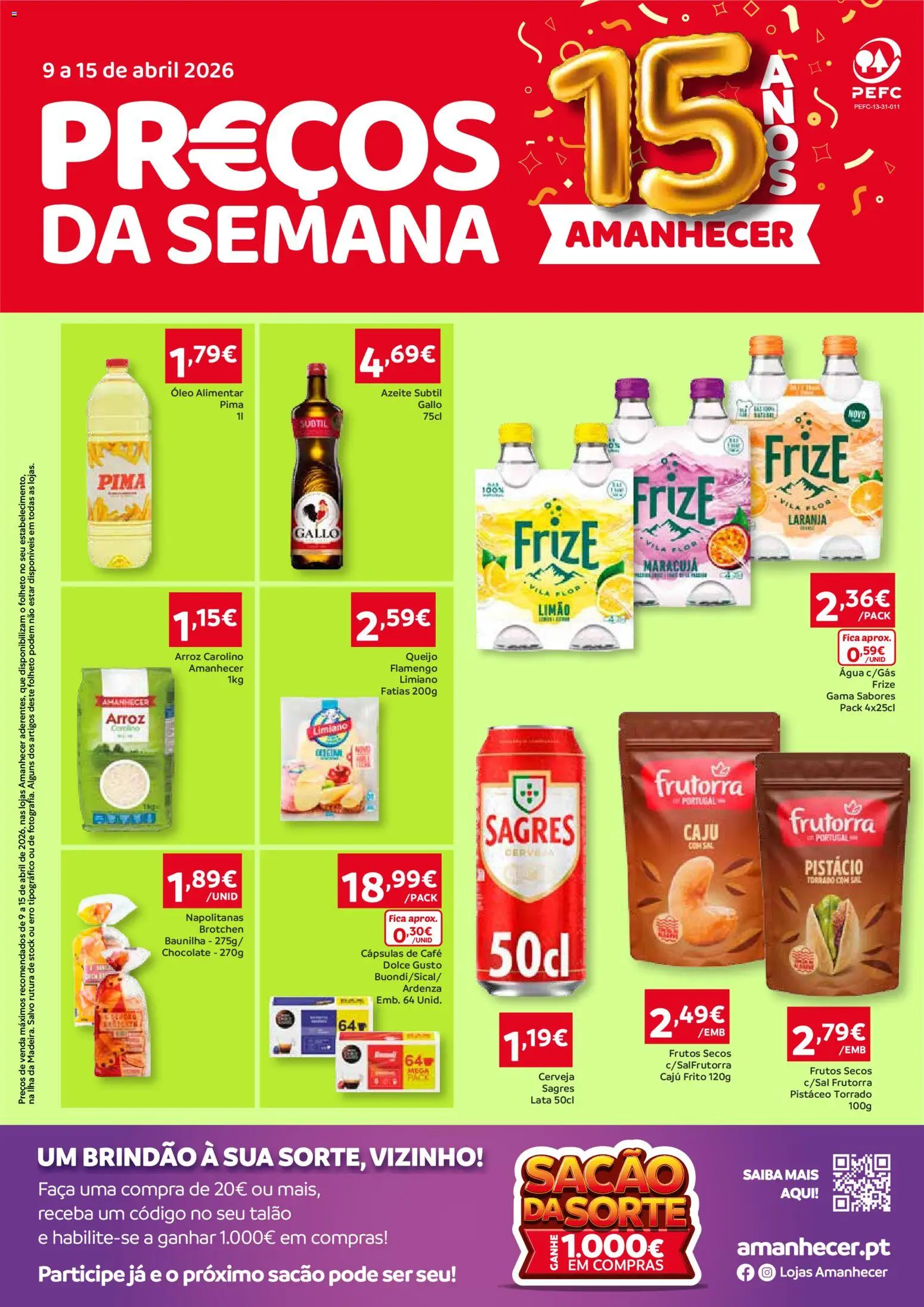 Amanhecer Folheto Madeira │ válido de 09.04.2026 | Página: 1 | Produtos: Faca, Sal, Queijo, Dolce gusto
